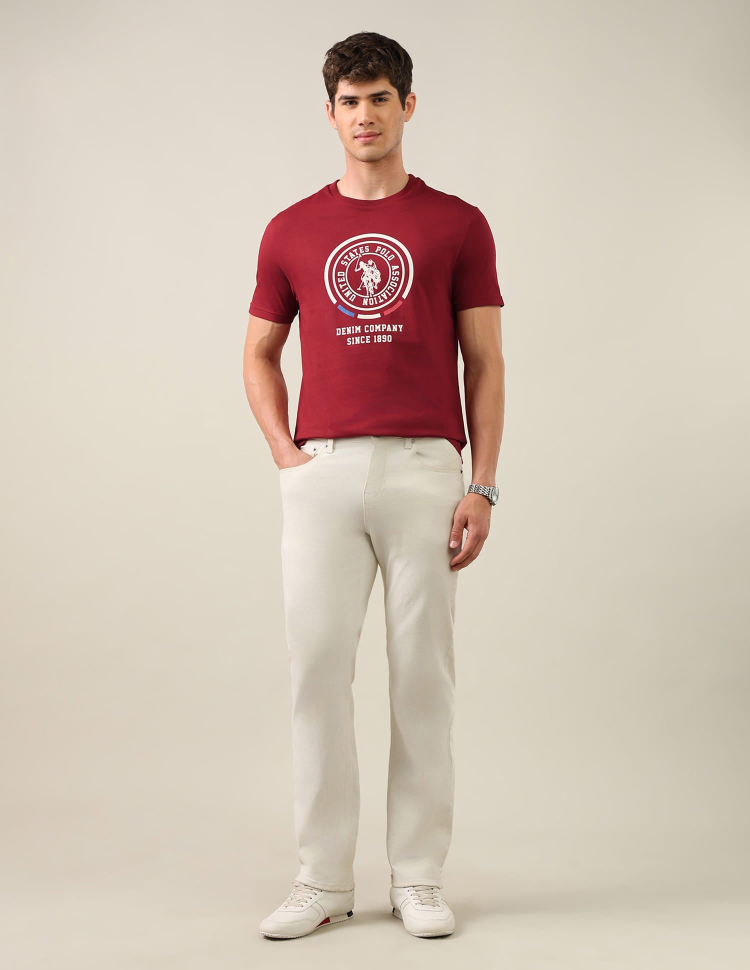 Graphic Brand Printed Regular Fit T-Shirt Red - U.S. Polo Assn. India | Large