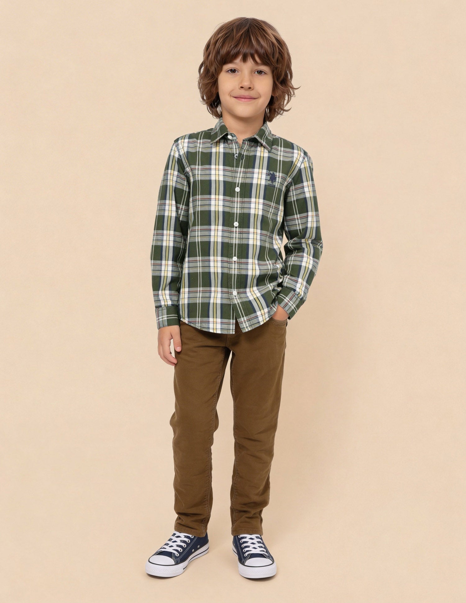 Twill Plaid Checked Shirt Olive - U.S. Polo Assn. India | Large