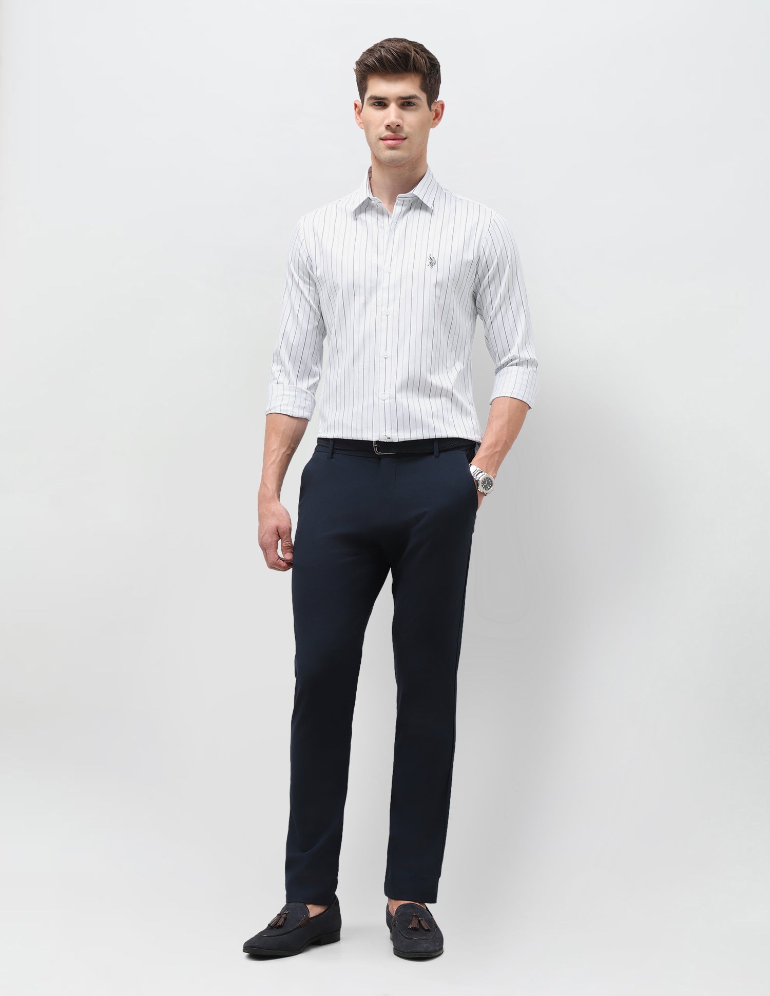 Satin Vertical Striped Shirt White - U.S. Polo Assn. India | Large