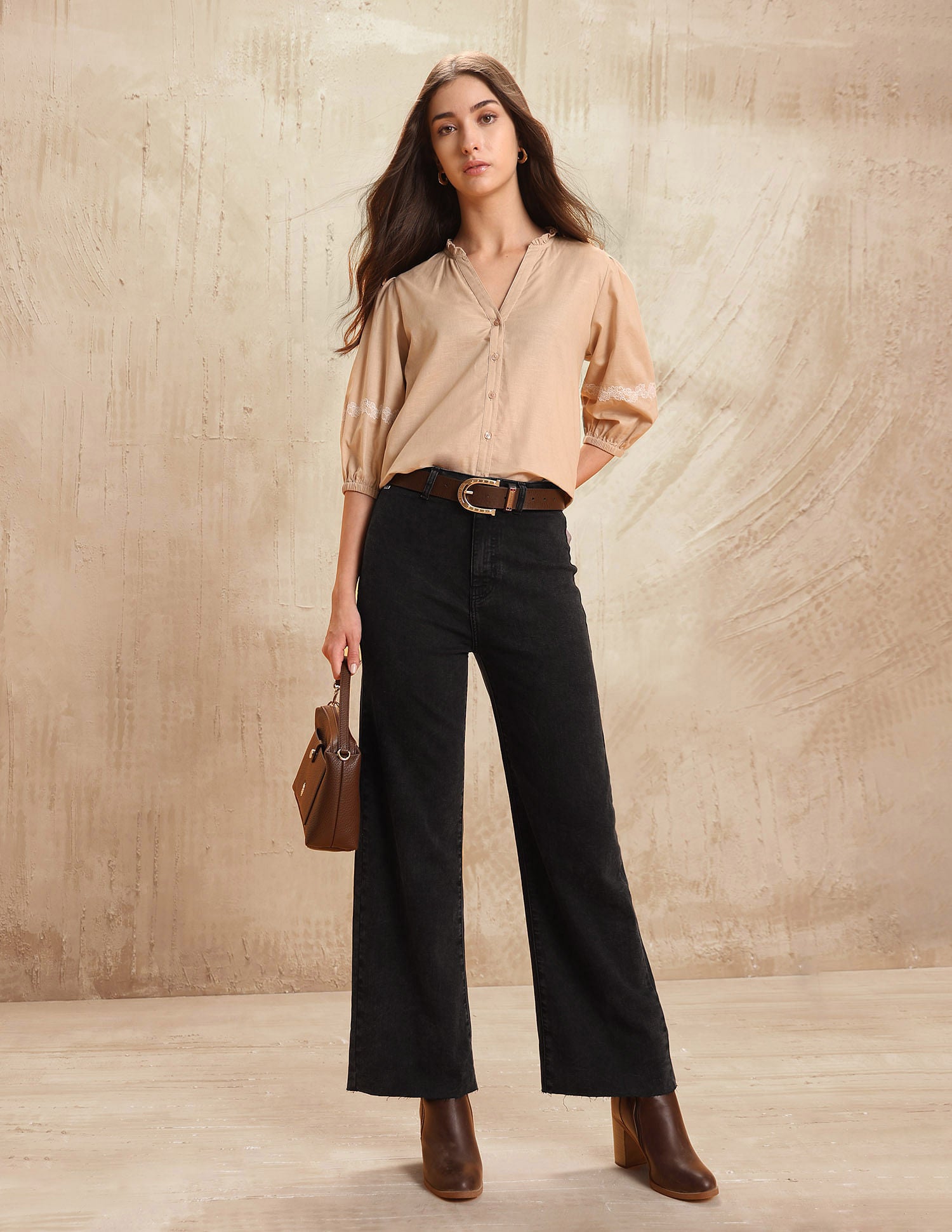 High Rise Wide Leg Jeans Charcoal - U.S. POLO ASSN. | Large