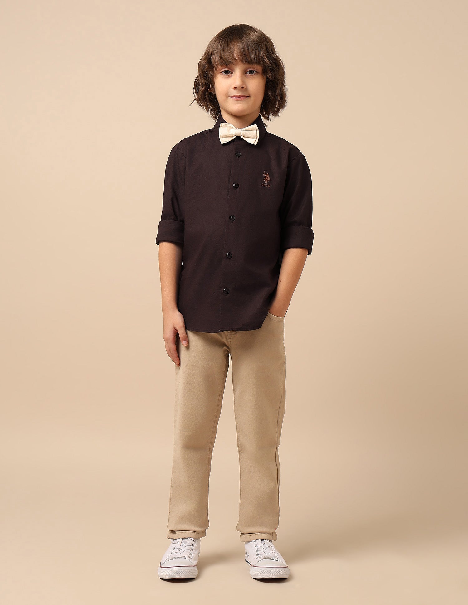 Boys Dobby Regular Fit Shirt Brown - U.S. POLO ASSN. | Large