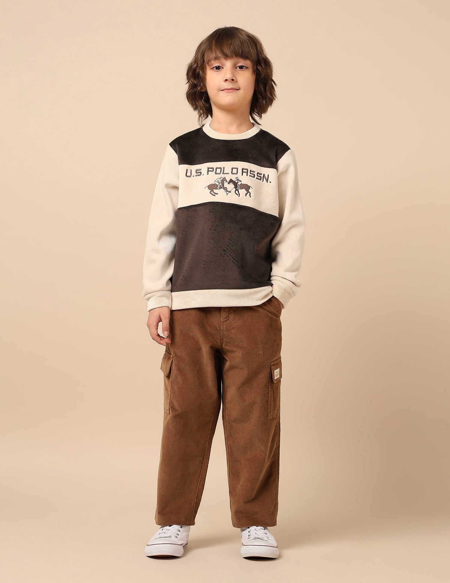 Boys Brand Embroidered Regular Fit Sweatshirt Off White - U.S. POLO ASSN. | Large