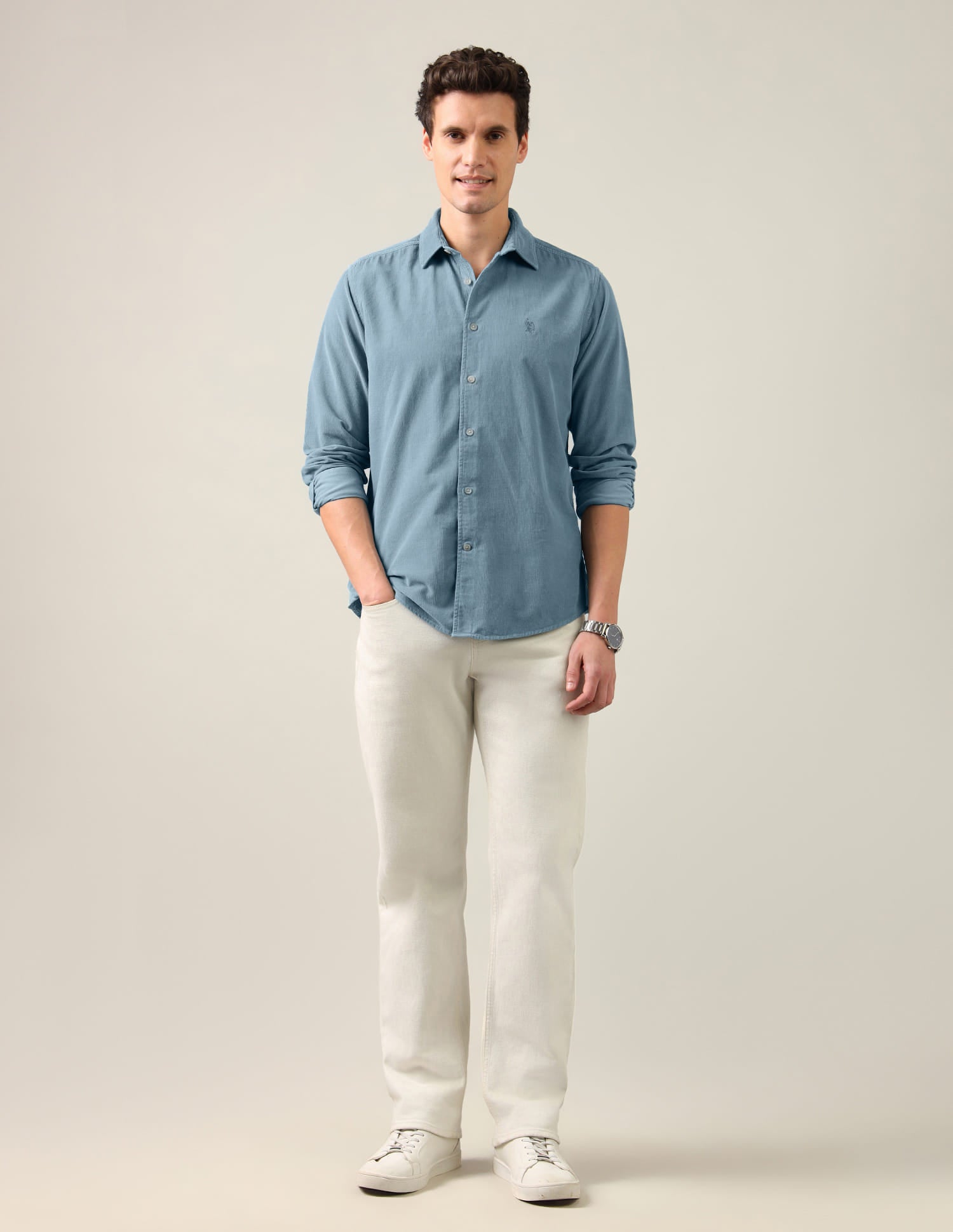 Regular Fit Corduroy Shirt Blue - U.S. Polo Assn. India | Large