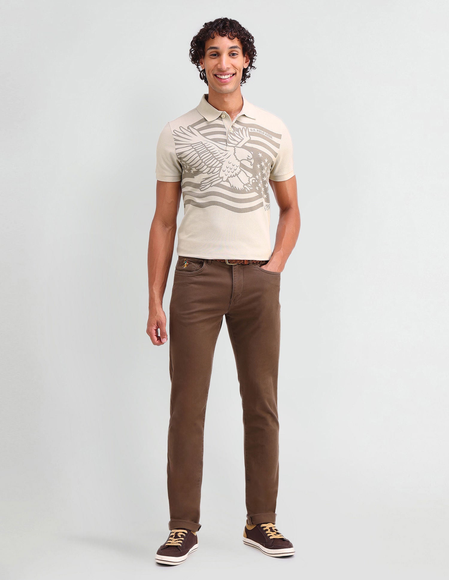 Muscle Fit Brand Printed Polo Shirt Fog - U.S. Polo Assn. India | Large