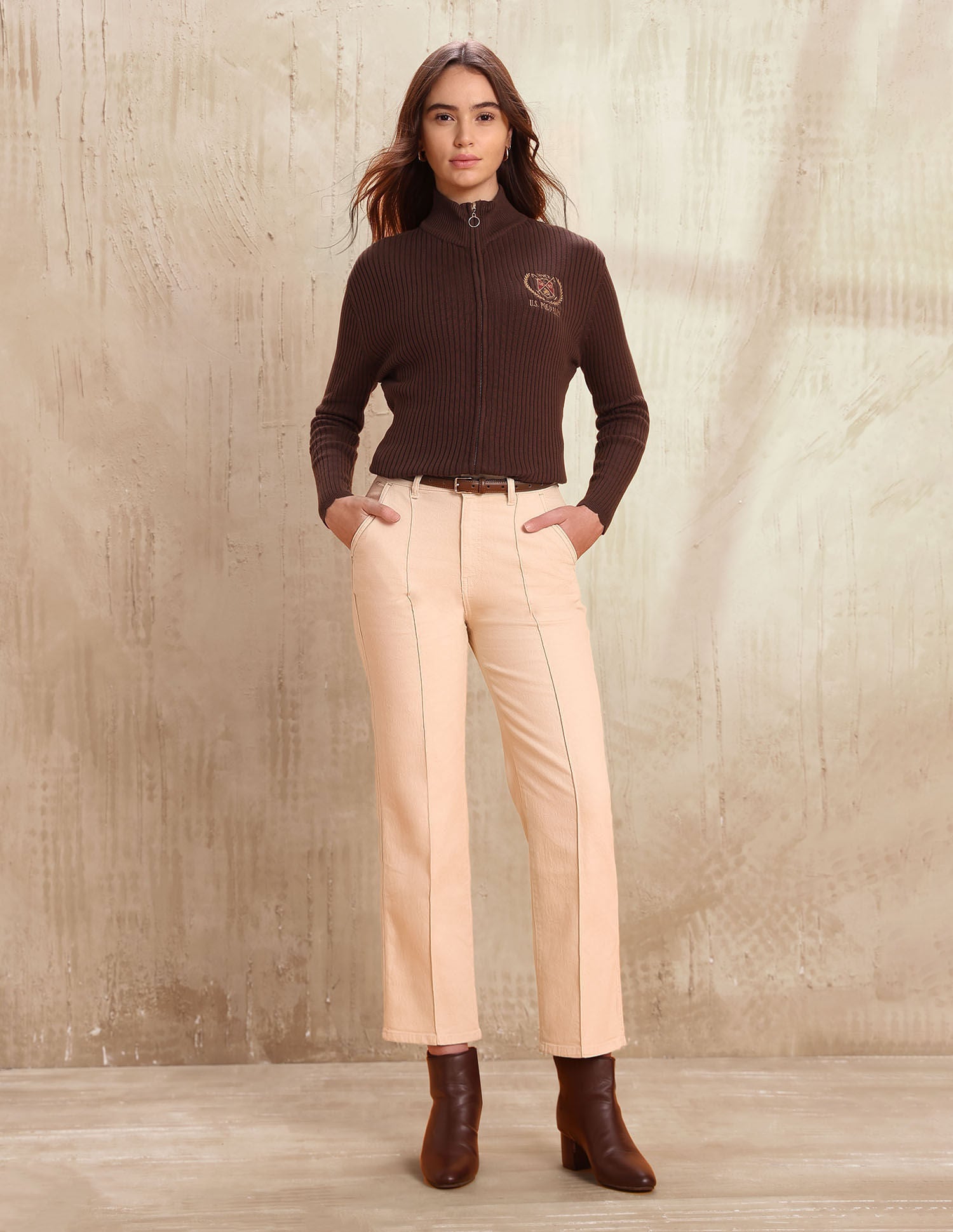 Regular Fit High Neck Sweater Brown - U.S. POLO ASSN. | Large