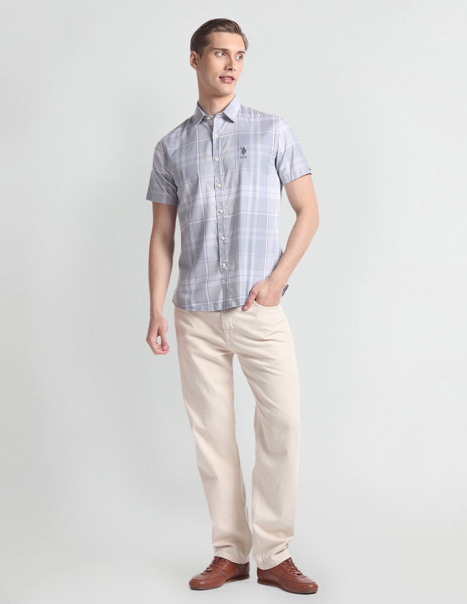 Tartan Check Twill Shirt Grey - U.S. Polo Assn. India | Large