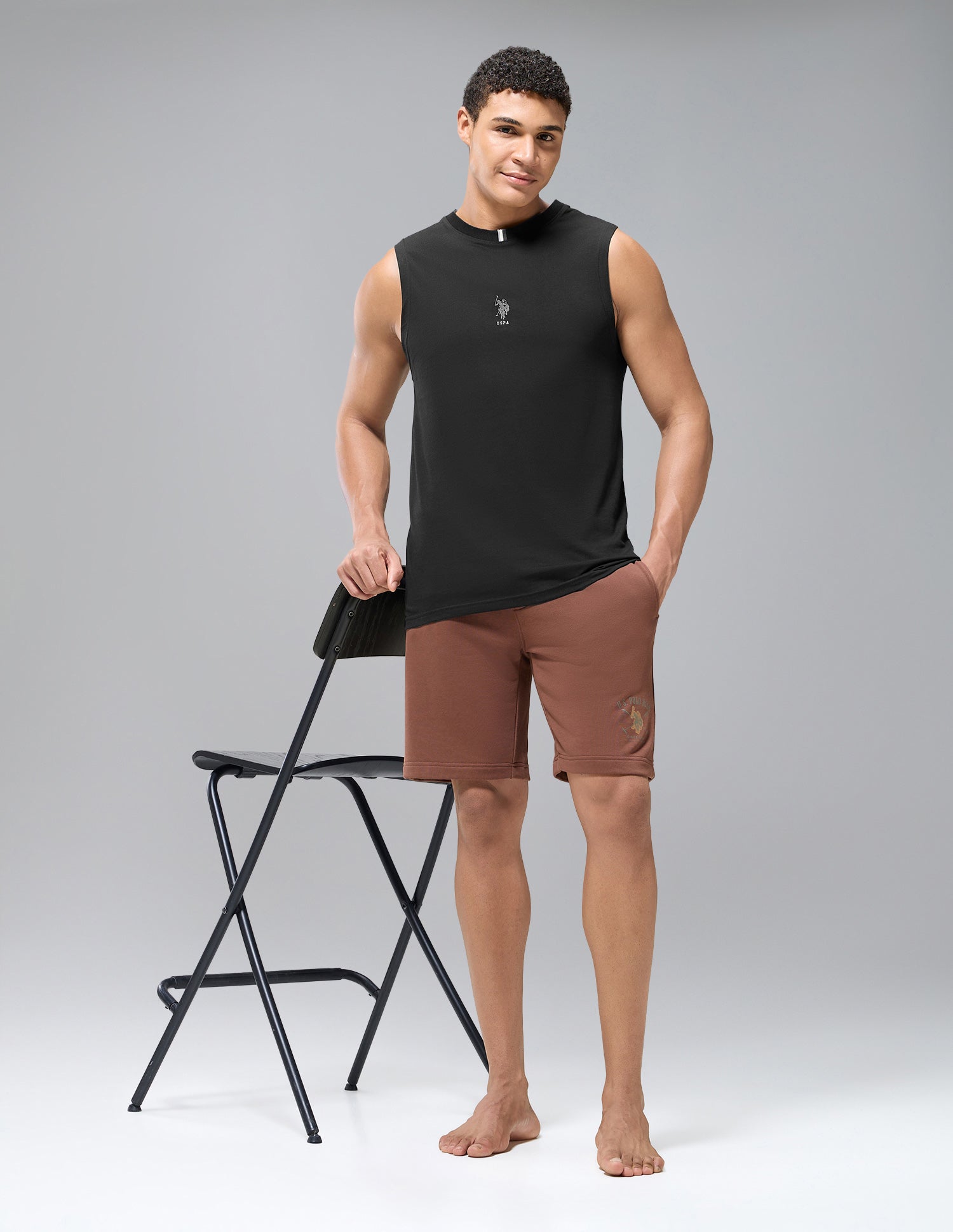Pure Cotton Breathable OEV12 Gym Vest Black - U.S. Polo Assn. India | Large
