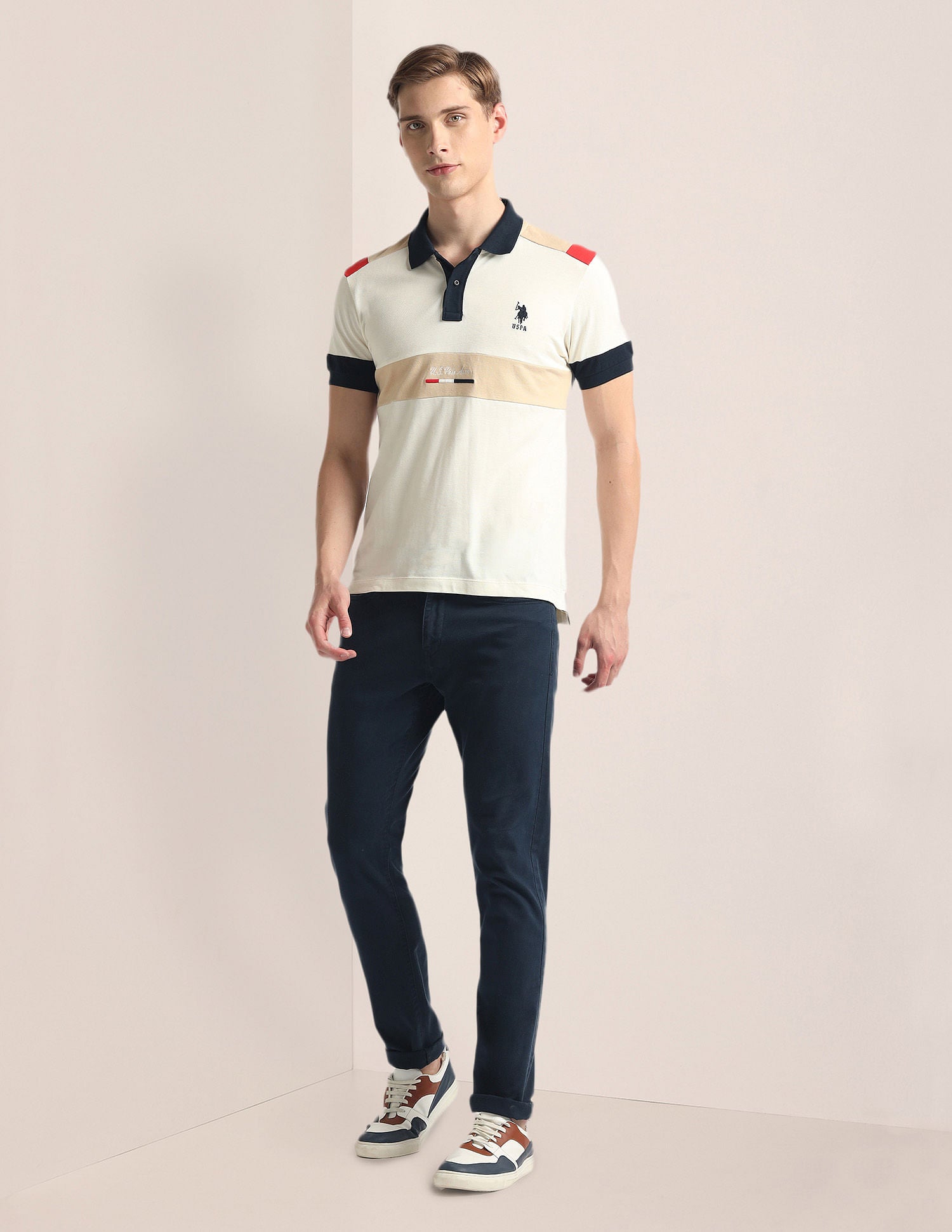 Colour Block Pique Polo Shirt Beige - U.S. Polo Assn. India | Large
