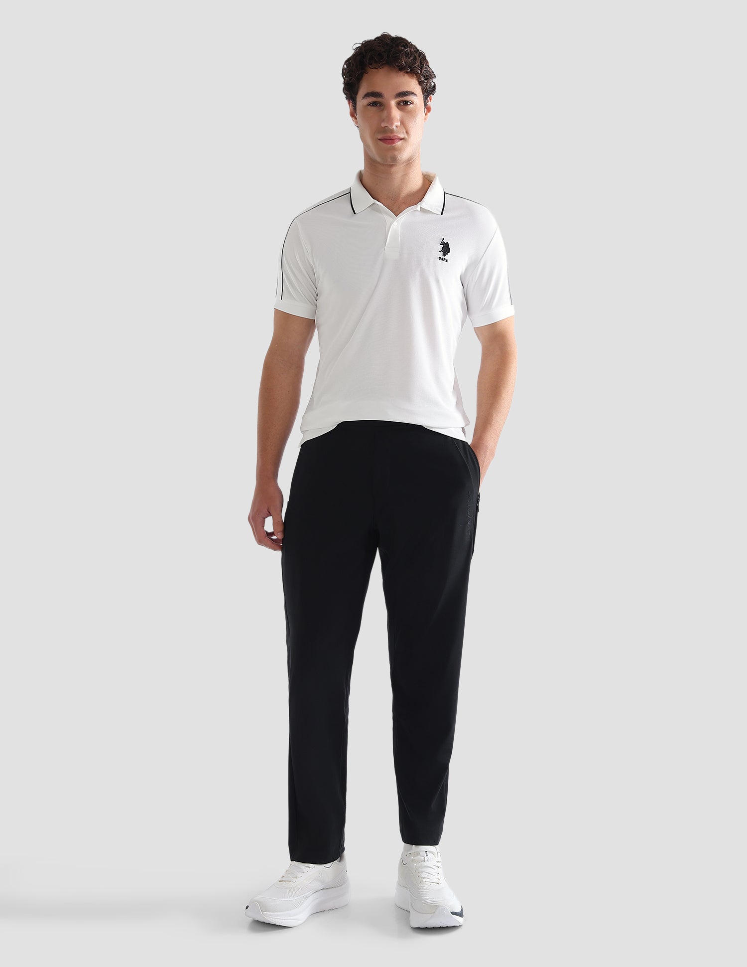 Solid Slim Fit Active Polo Shirt Off White - U.S. Polo Assn. India | Large