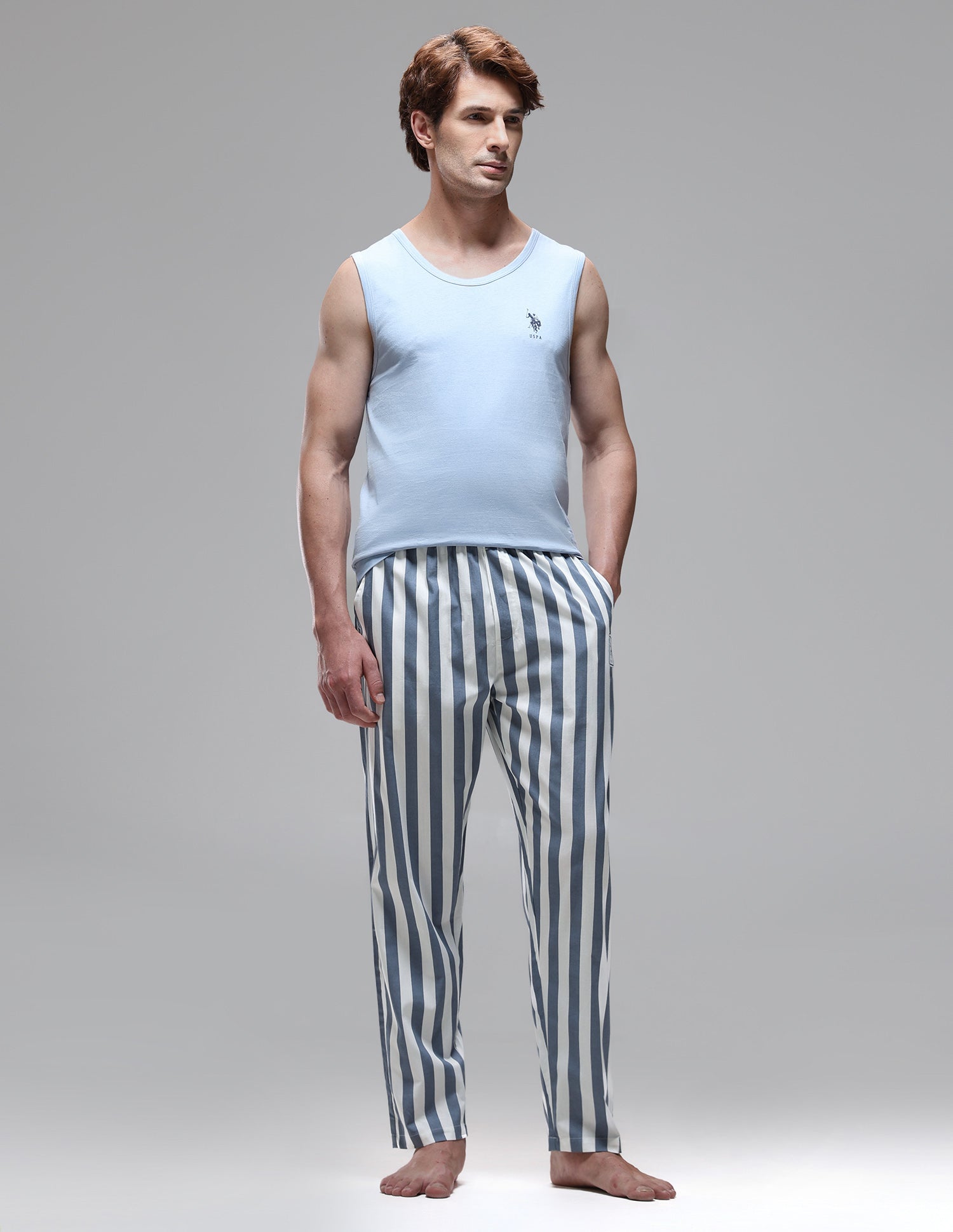 Vertical Striped Mid Rise OELP1 Lounge Pants Flint Stone - U.S. Polo Assn. India | Large