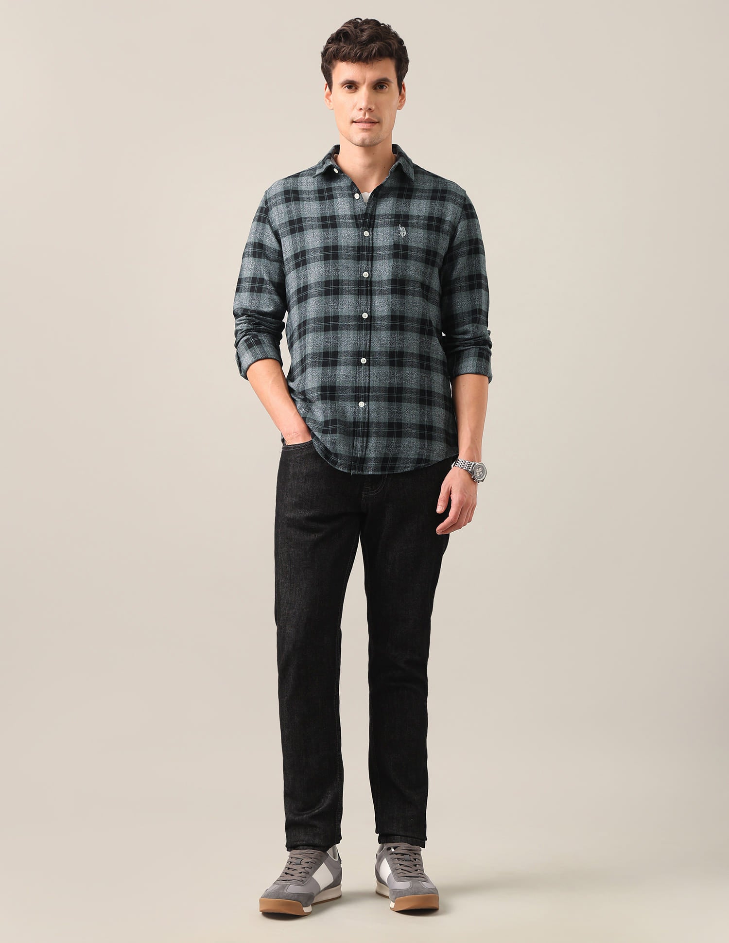 Tartan Checked Twill Shirt Green - U.S. Polo Assn. India | Large