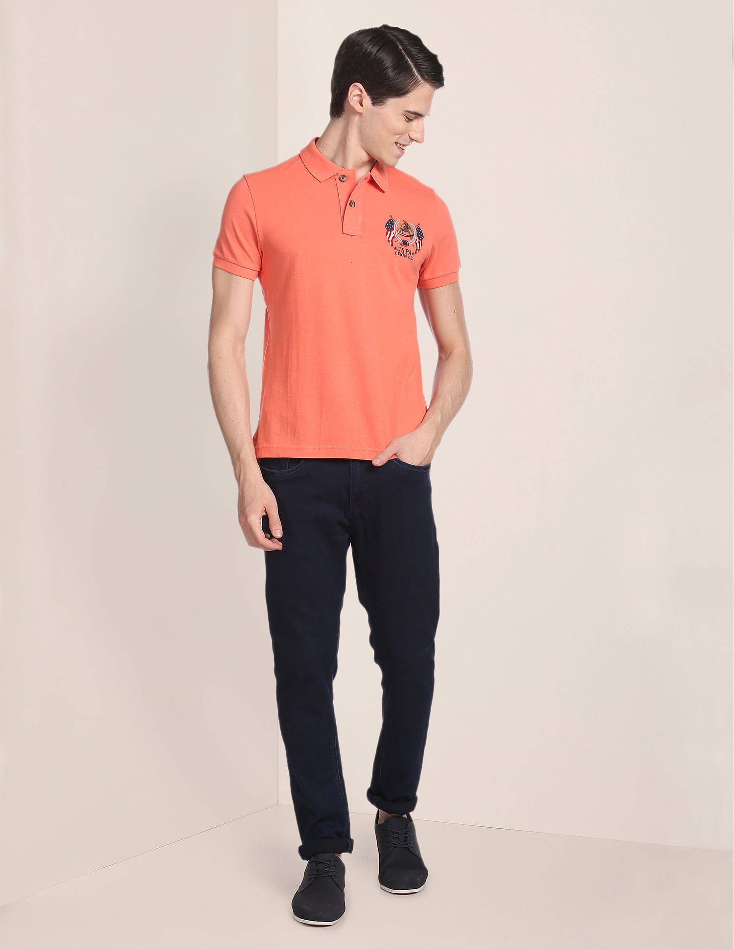 Cotton Solid Polo Shirt Peach - U.S. Polo Assn. India | Large