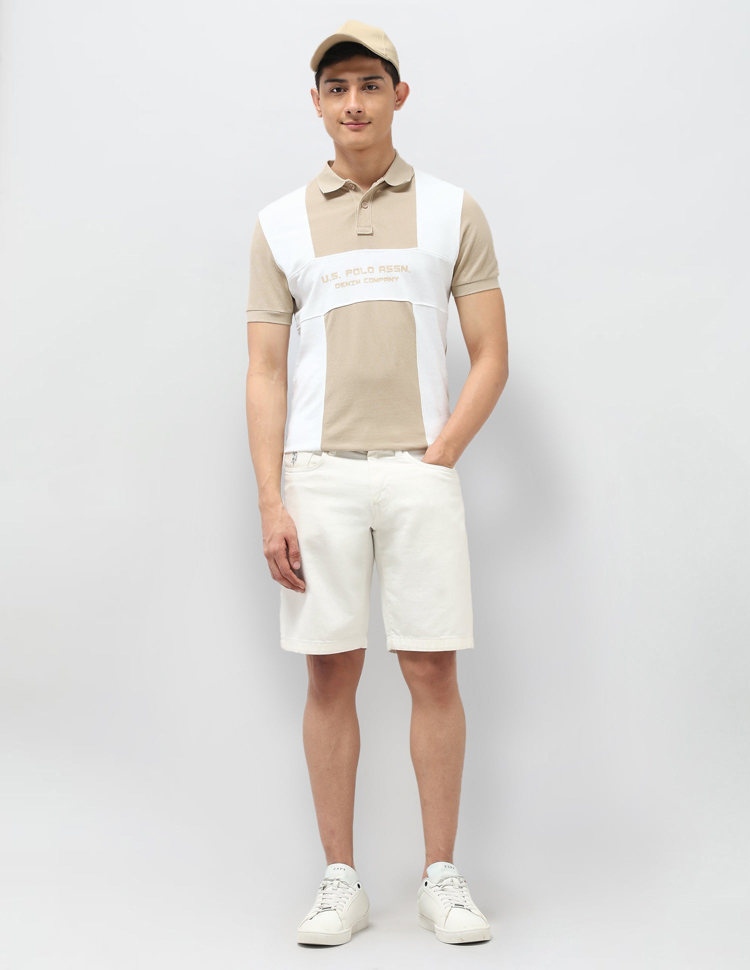Colourblocked Pure Cotton Polo Shirt Beige - U.S. POLO ASSN. | Large