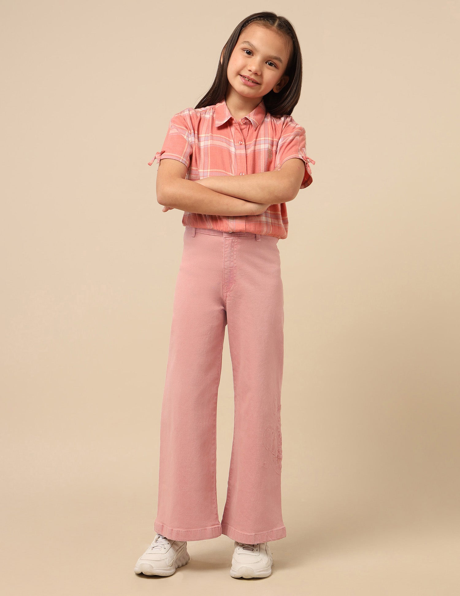 Girls Wide Leg Fit High Rise Jeans Brandy - U.S. POLO ASSN. | Large