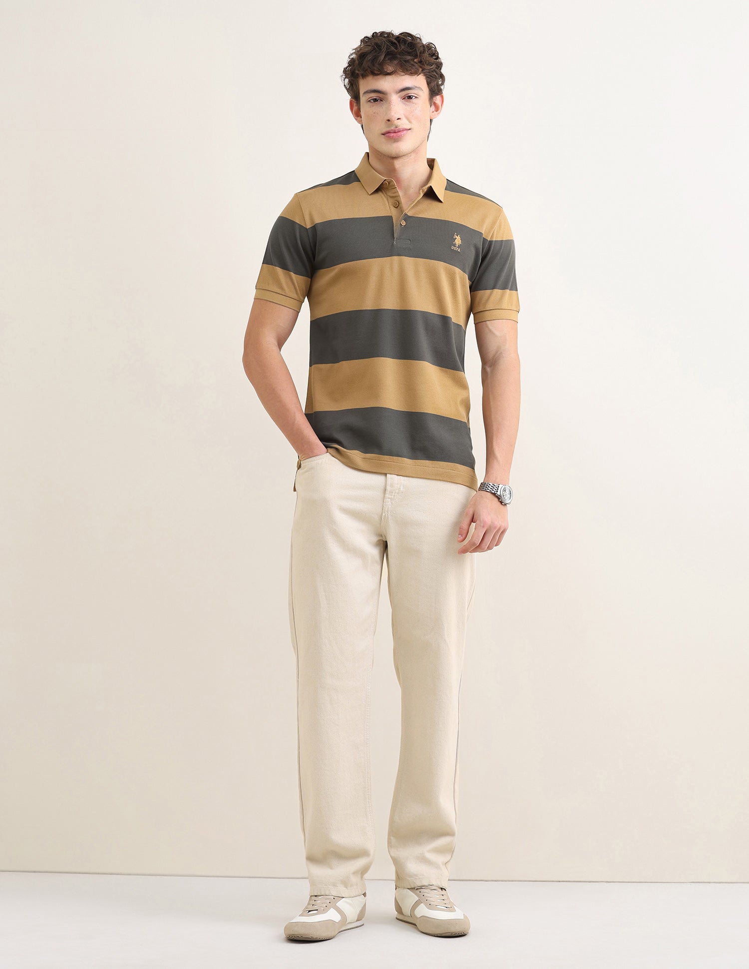 Sotogrande Horizontal Striped Polo Shirt Mustard - U.S. Polo Assn. India | Large
