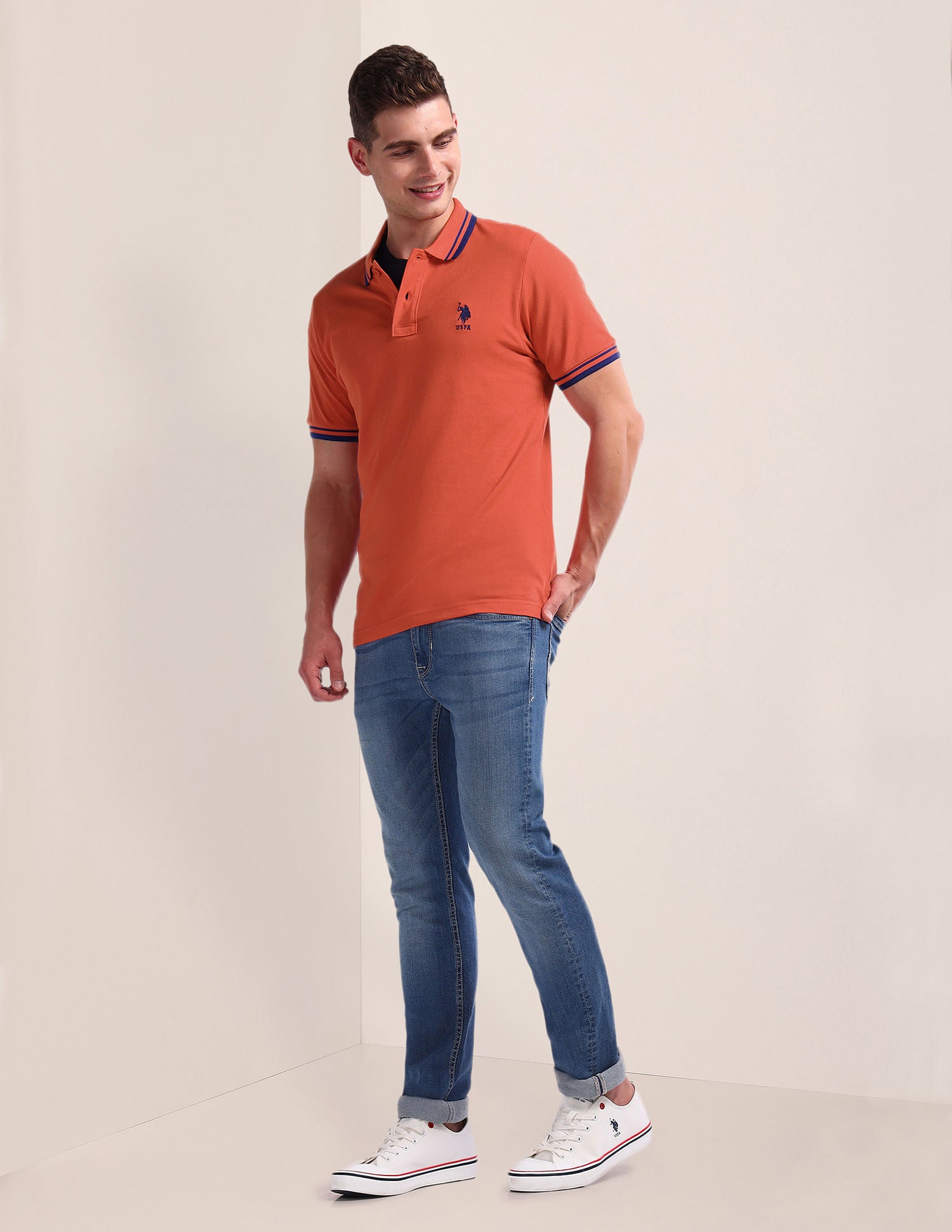 Solid Slim Fit Polo Shirt Rust - U.S. Polo Assn. India | Large