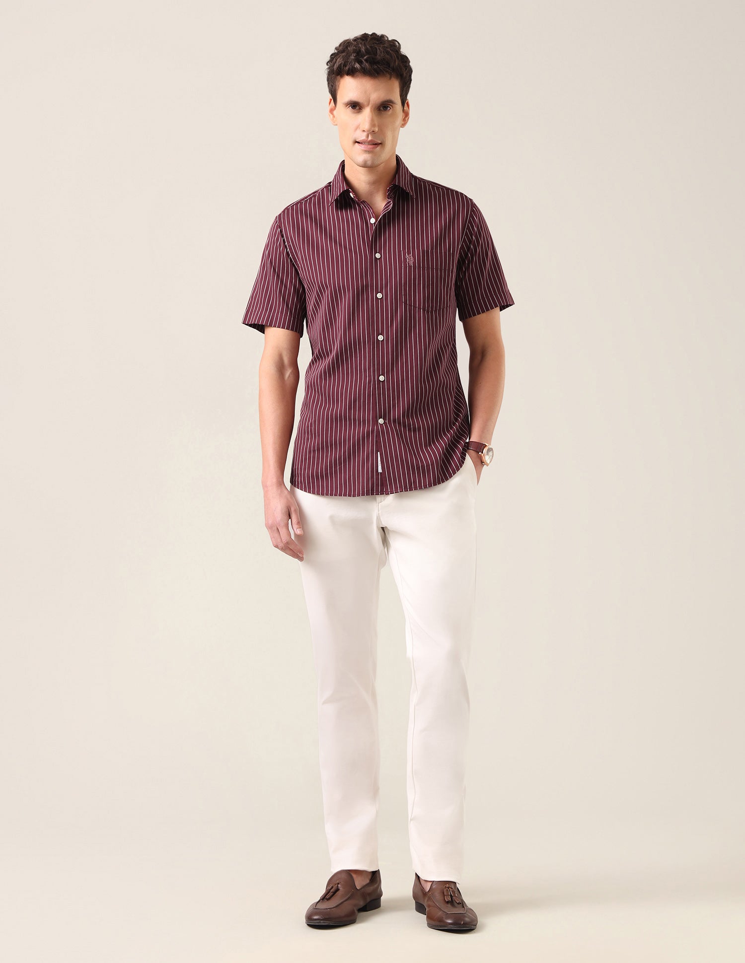 Vertical Striped Tailored Fit Shirt Maroon - U.S. Polo Assn. India | Large