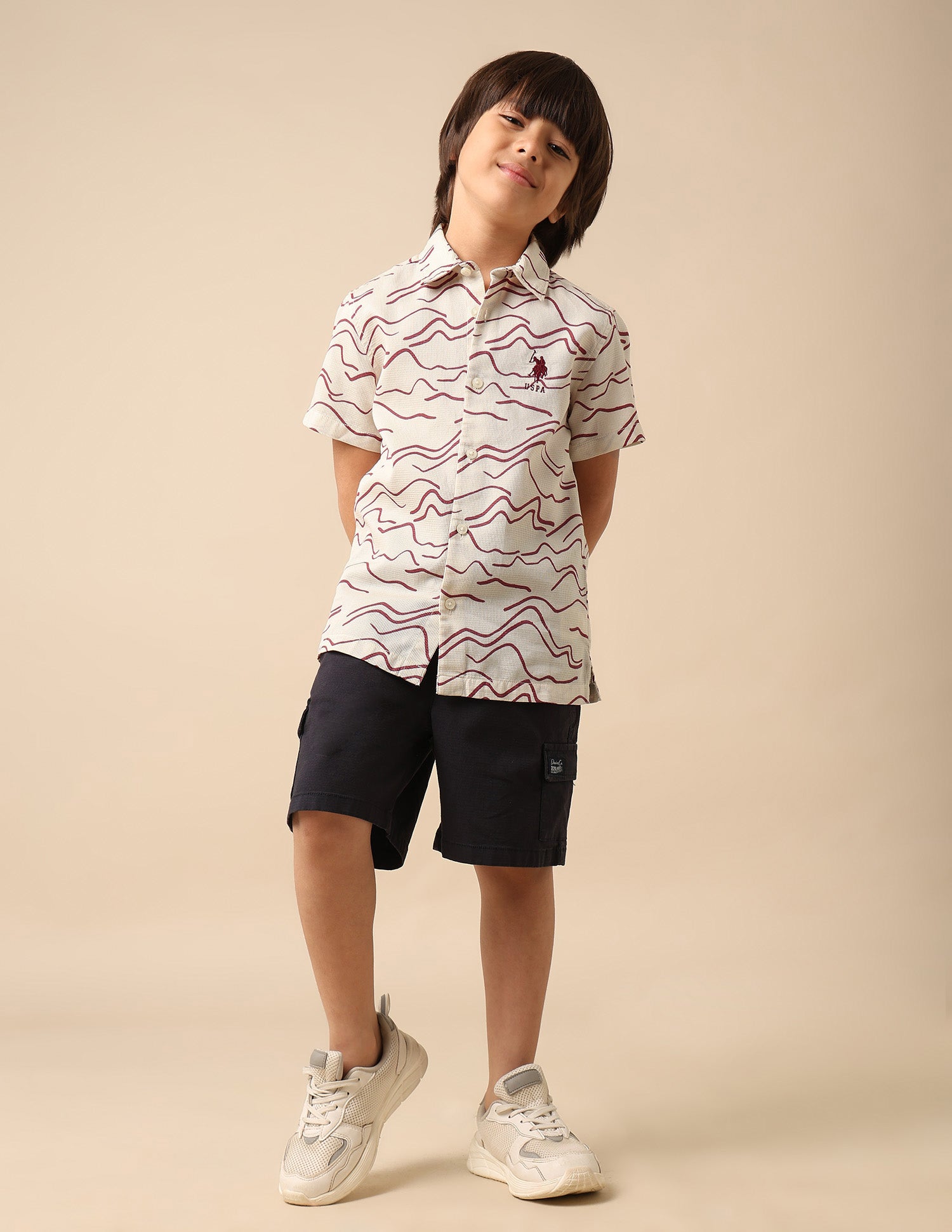 Boys Abstract Printed Pure Cotton Shirt Beige - U.S. POLO ASSN. | Large