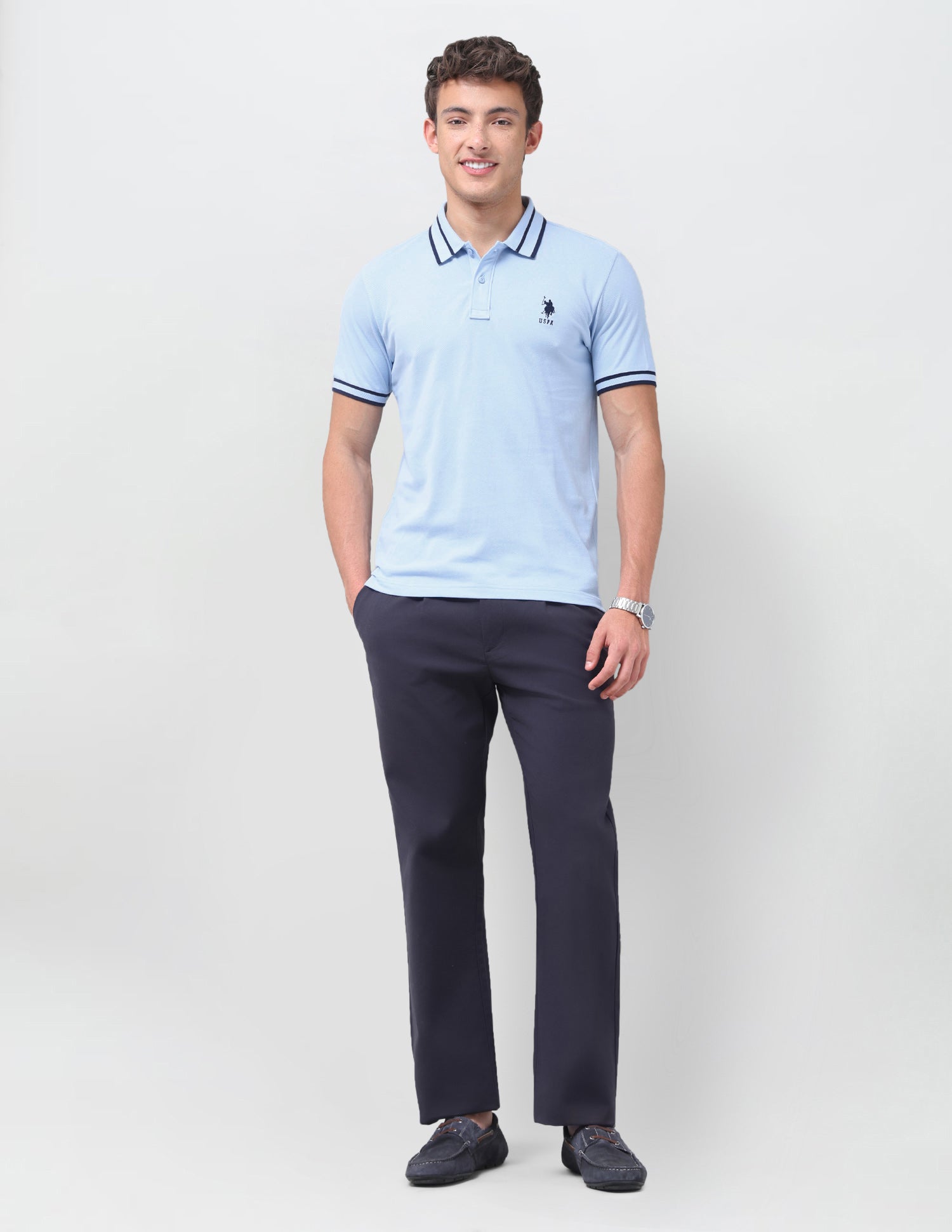 Solid Regular Fit Polo Shirt Light Blue - U.S. Polo Assn. India | Large