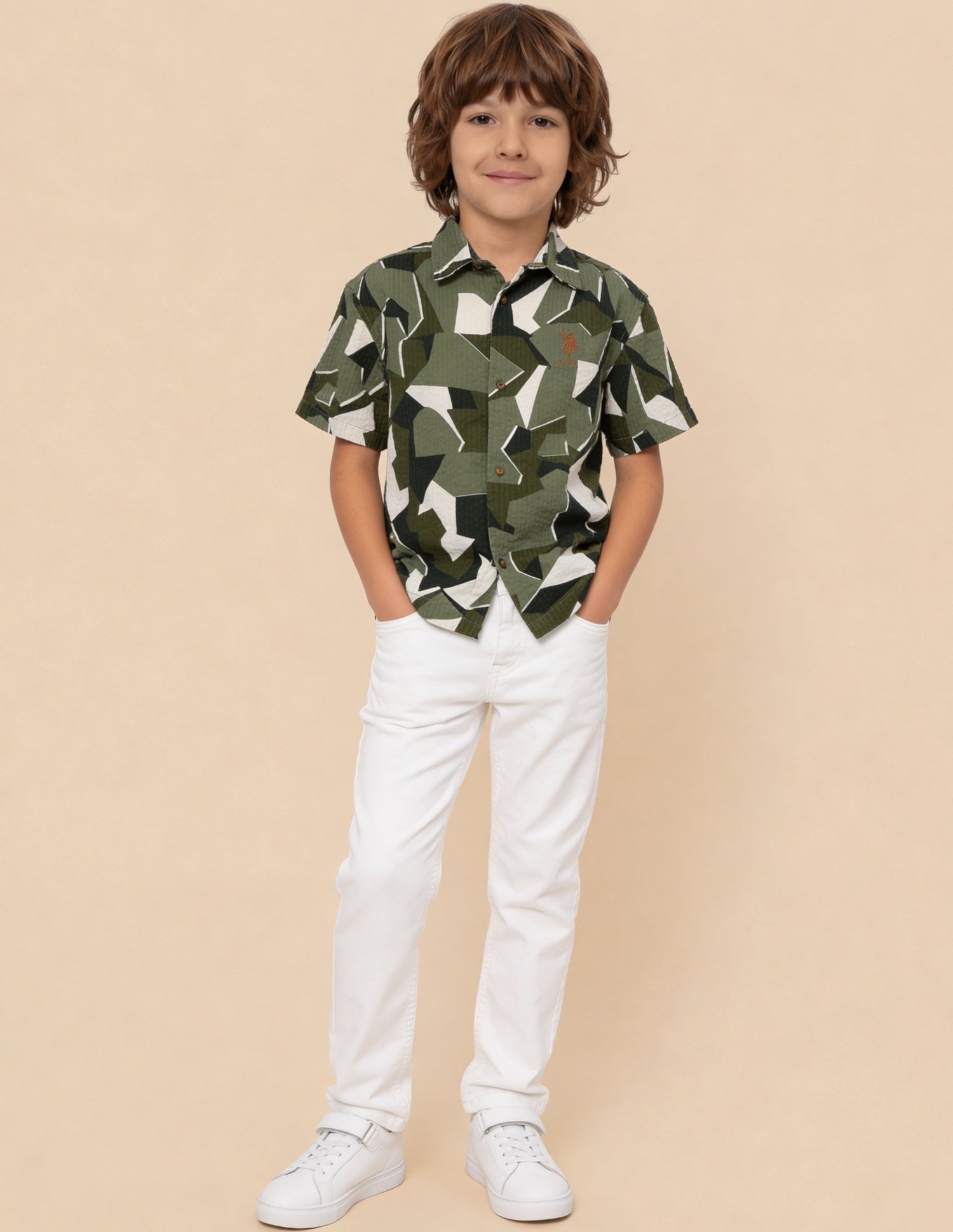 Abstract Printed Seersucker Weave Shirt Green - U.S. Polo Assn. India | Large