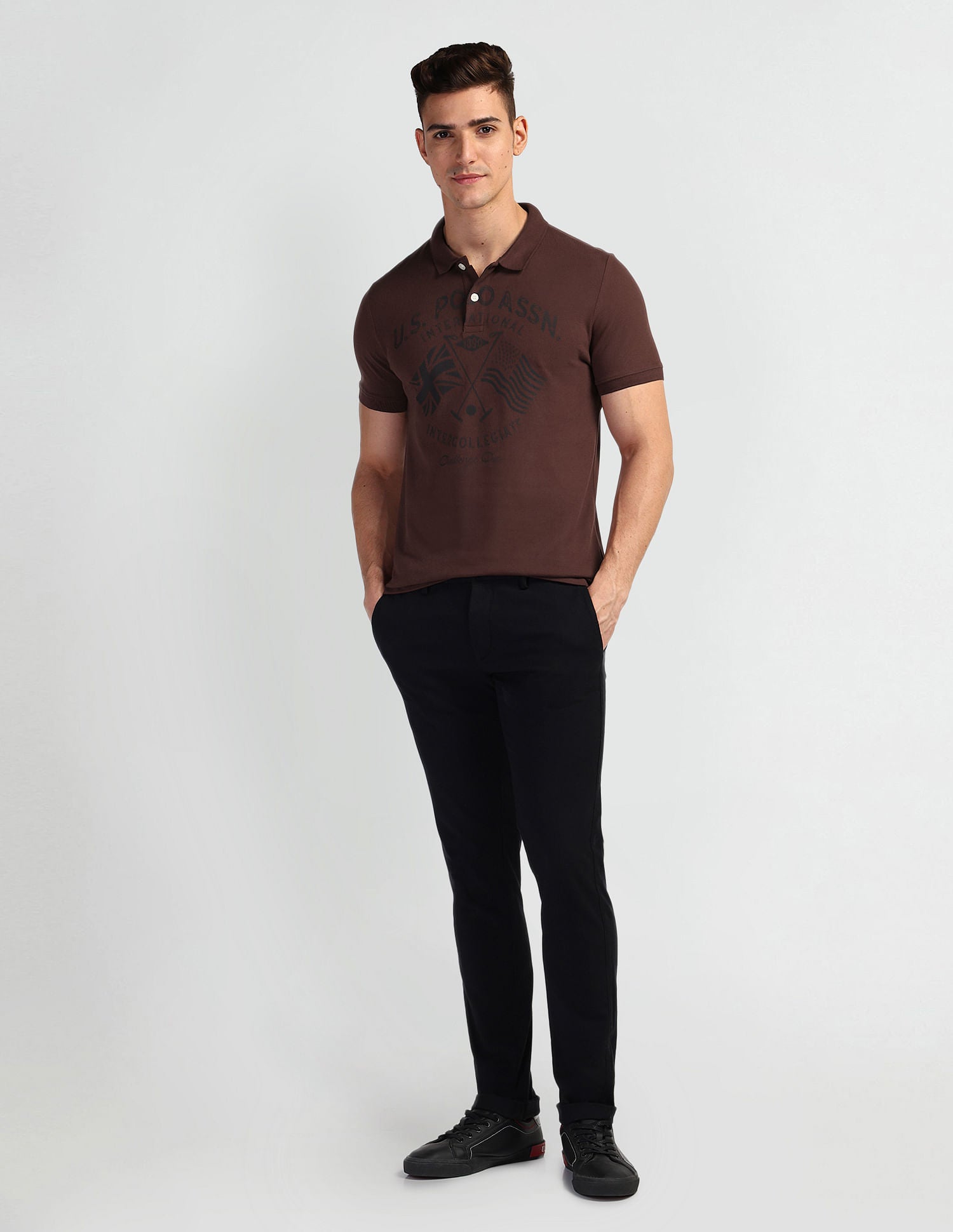 Brand Print Pique Polo Shirt Maroon - U.S. Polo Assn. India | Large