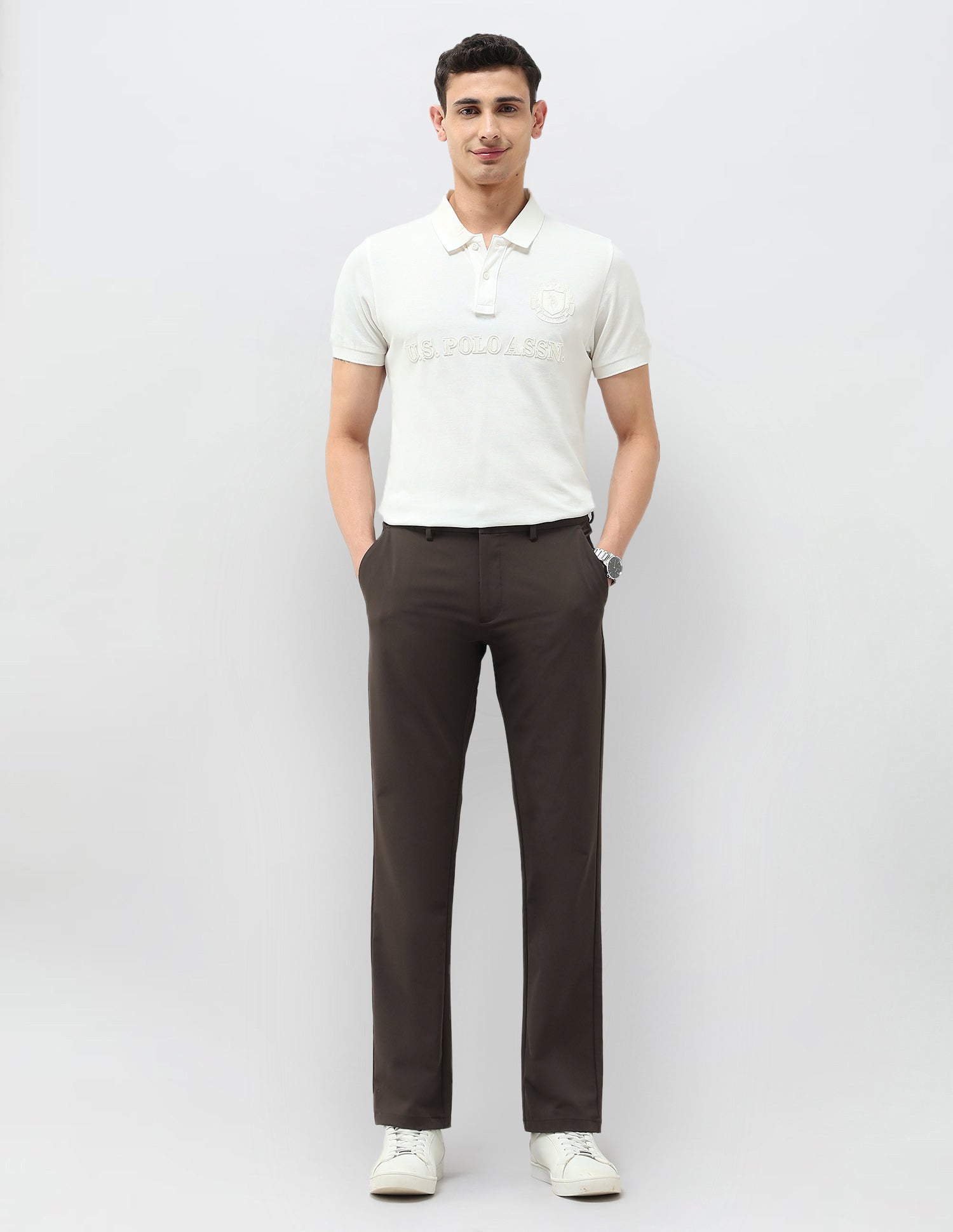 Satin Riley Straight Fit Trousers Choco - U.S. POLO ASSN. | Large