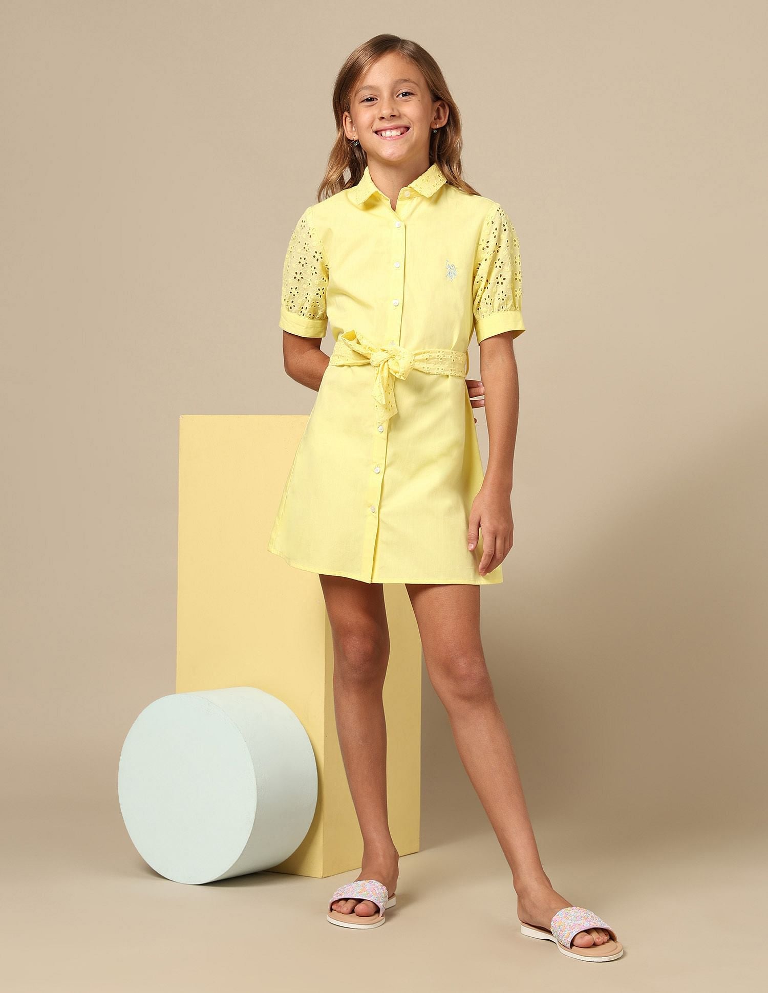 Girls Schiffli Shirt Dress Yellow - U.S. POLO ASSN. | Large