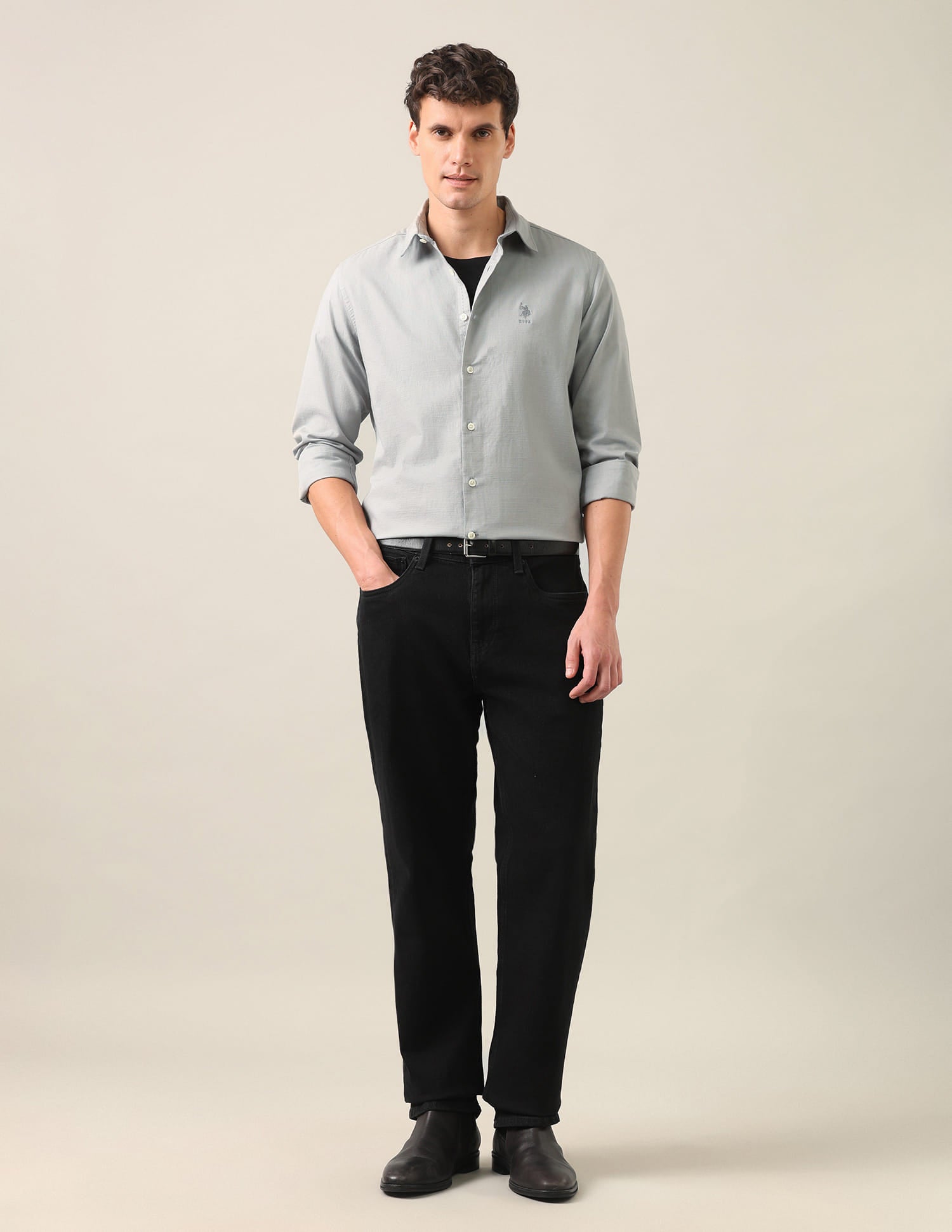 Solid Dobby Shirt Grey - U.S. Polo Assn. India | Large