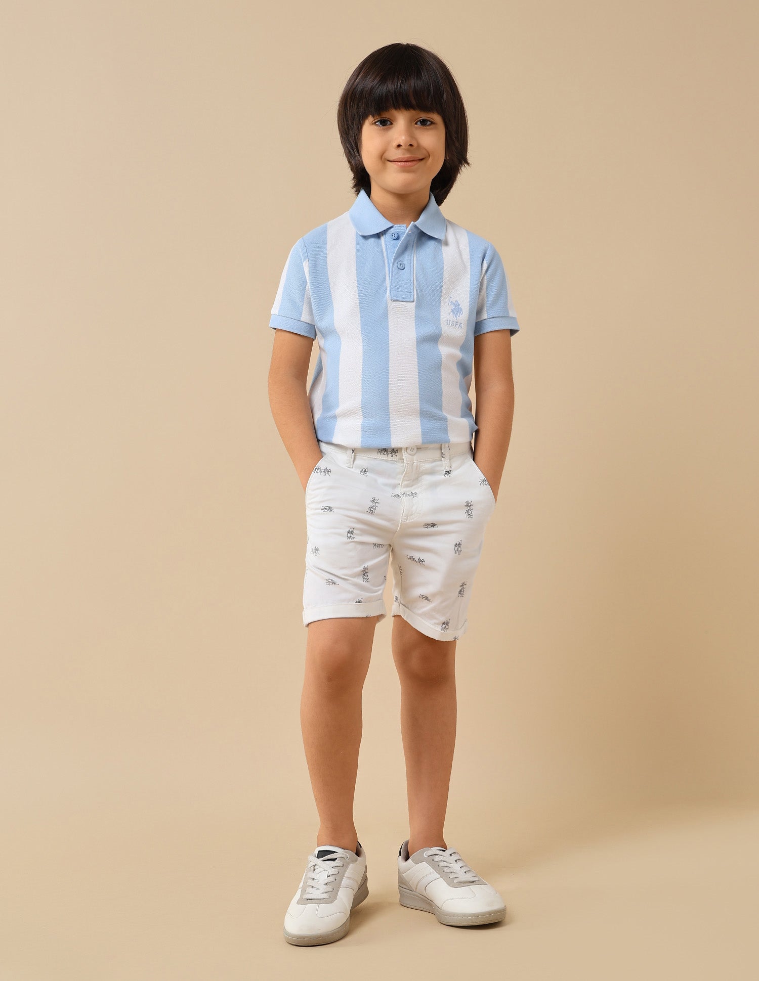 Boys Vertical Striped Regular Fit Polo Shirt Light Blue - U.S. POLO ASSN. | Large