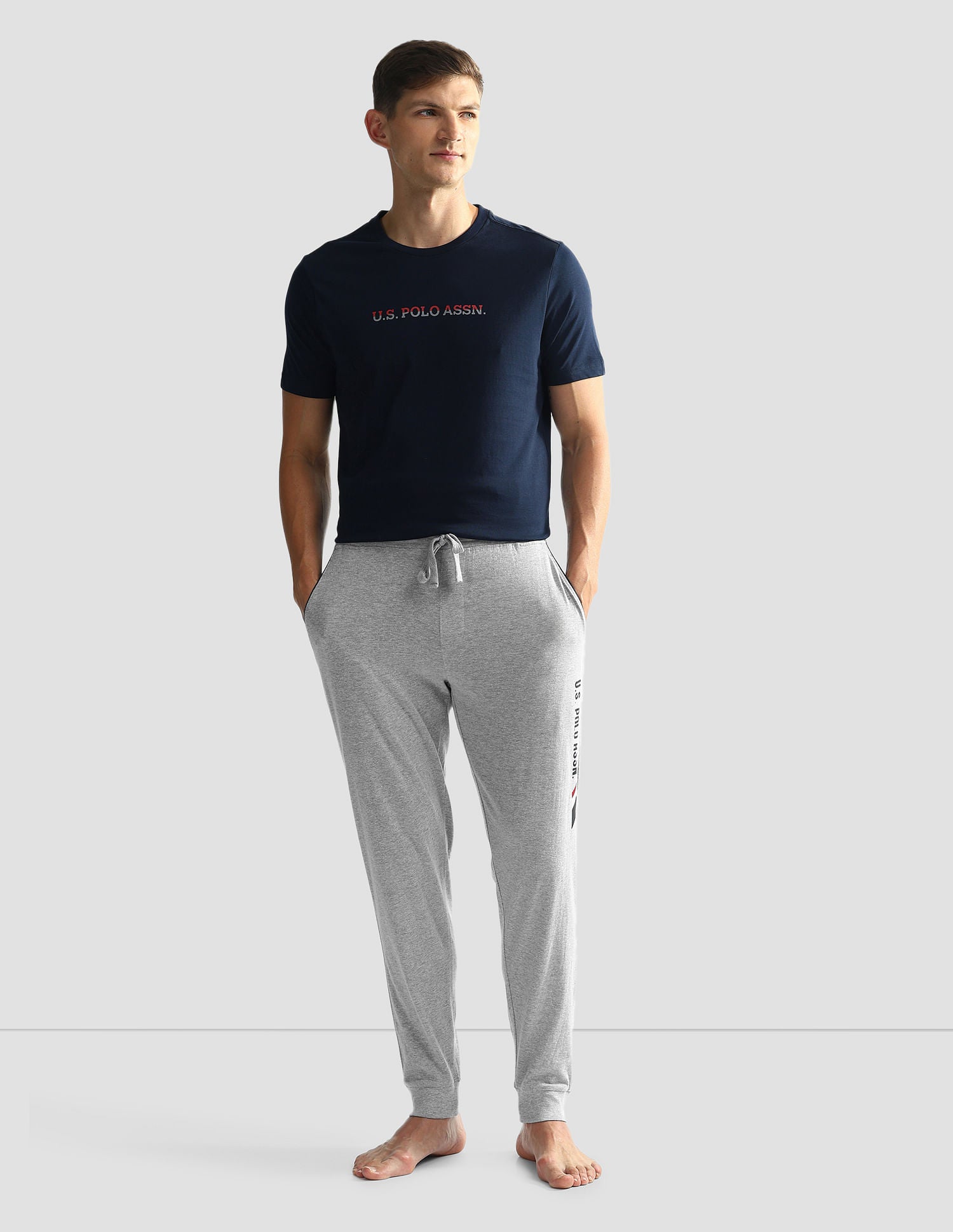 Solid OJ005 Lounge Joggers - Pack Of 1 Grey Melange - U.S. POLO ASSN. | Large