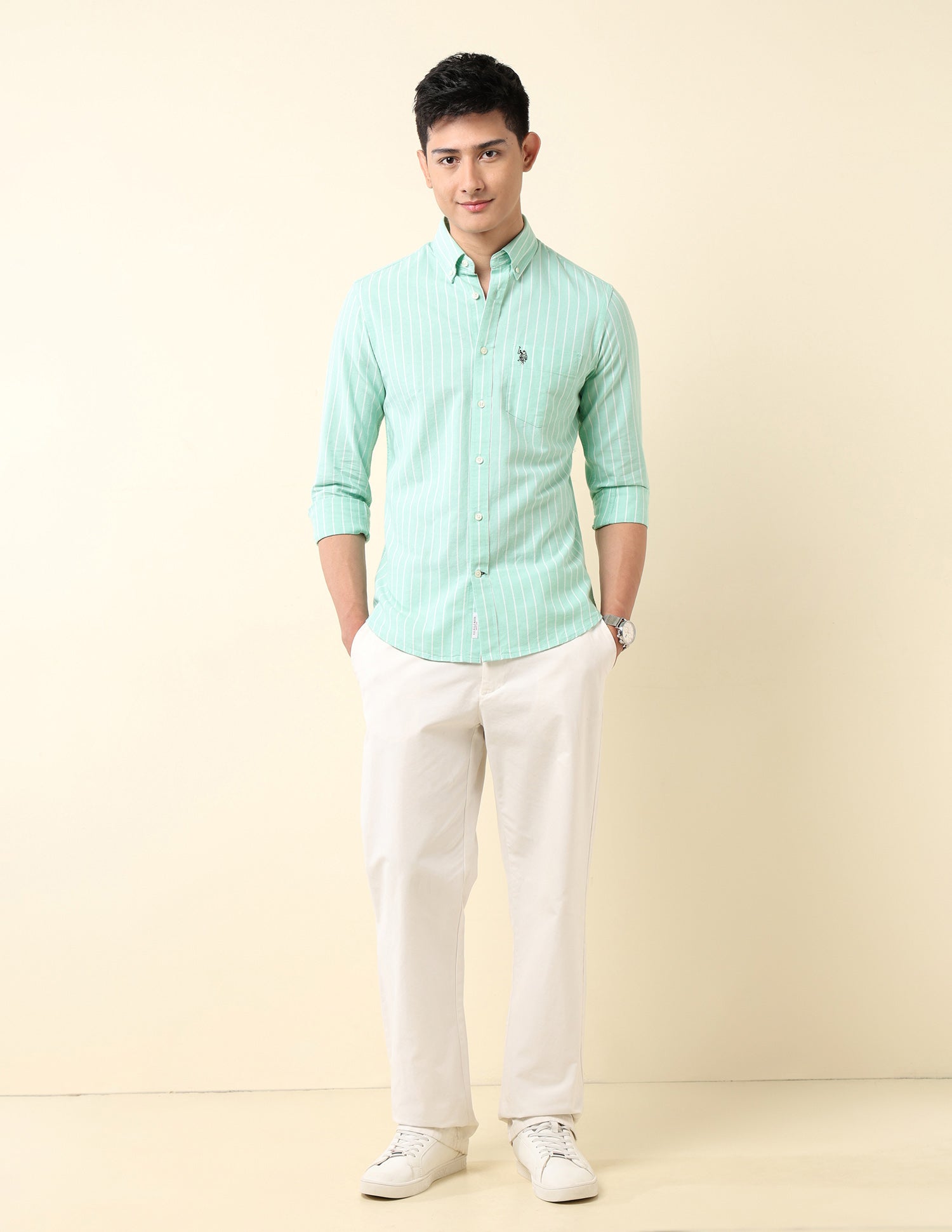Vertical Striped Oxford Button-Down Shirt Mint - U.S. Polo Assn. India | Large