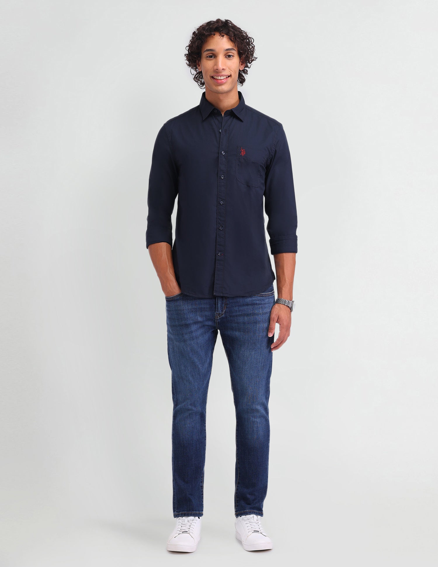 Solid Pattern Twill Shirt Navy - U.S. Polo Assn. India | Large