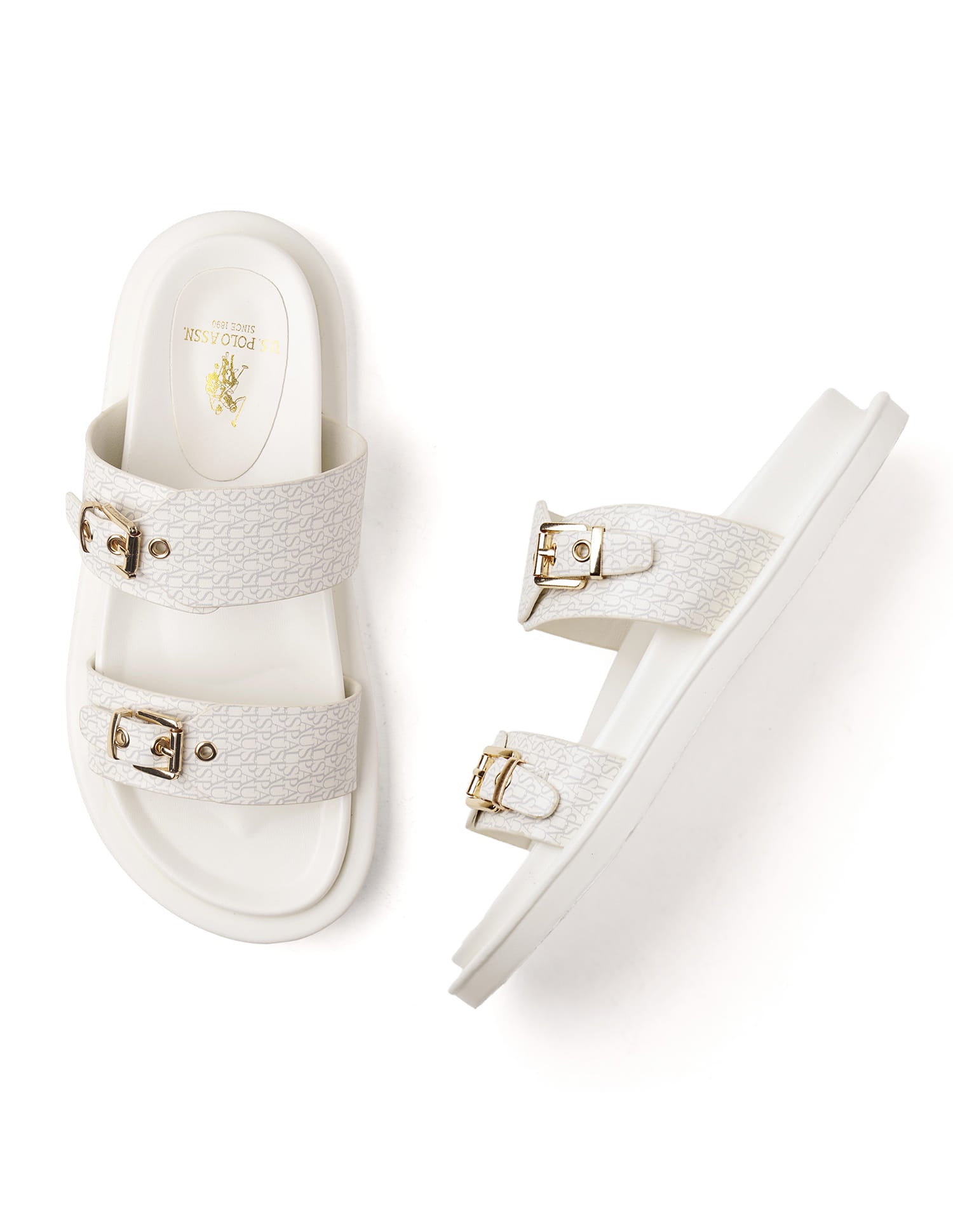 Maria Off White Monogram Print Footbed Flats White - U.S. Polo Assn. India | Large