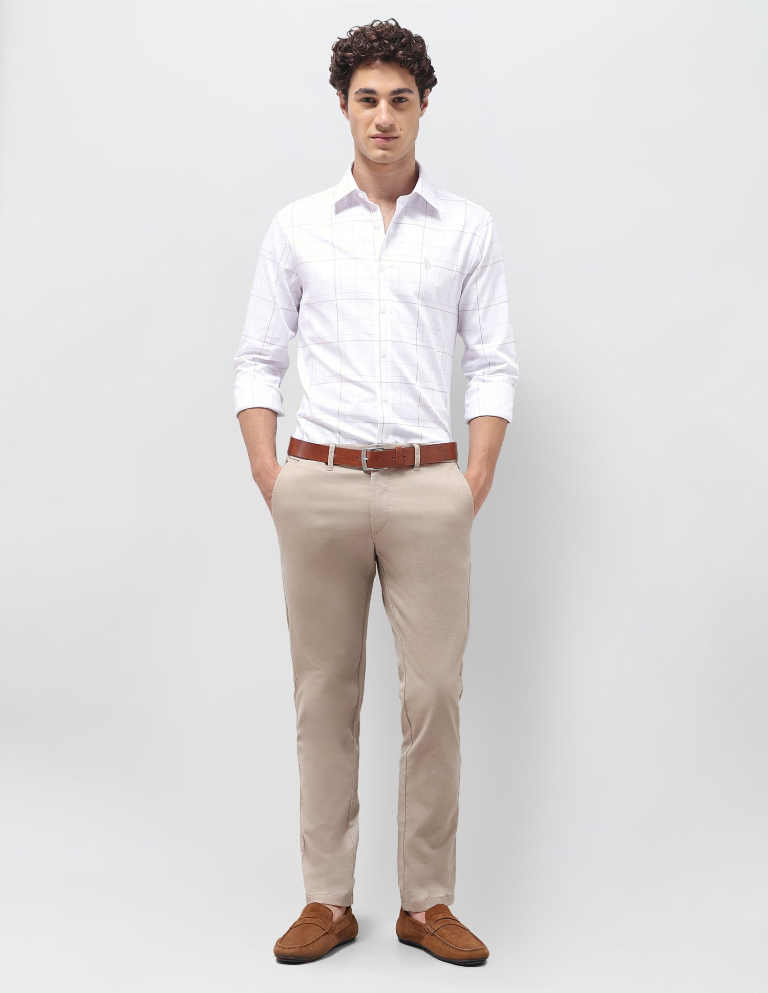 Grid Tattersall Checked Satin Shirt Beige - U.S. Polo Assn. India | Large