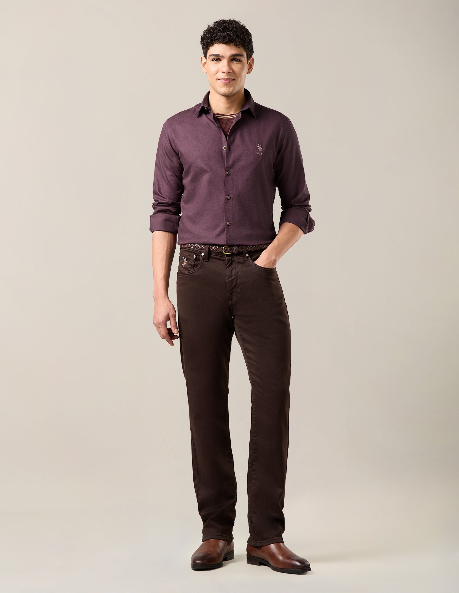 Solid Regular Fit Shirt Wine - U.S. Polo Assn. India | Large