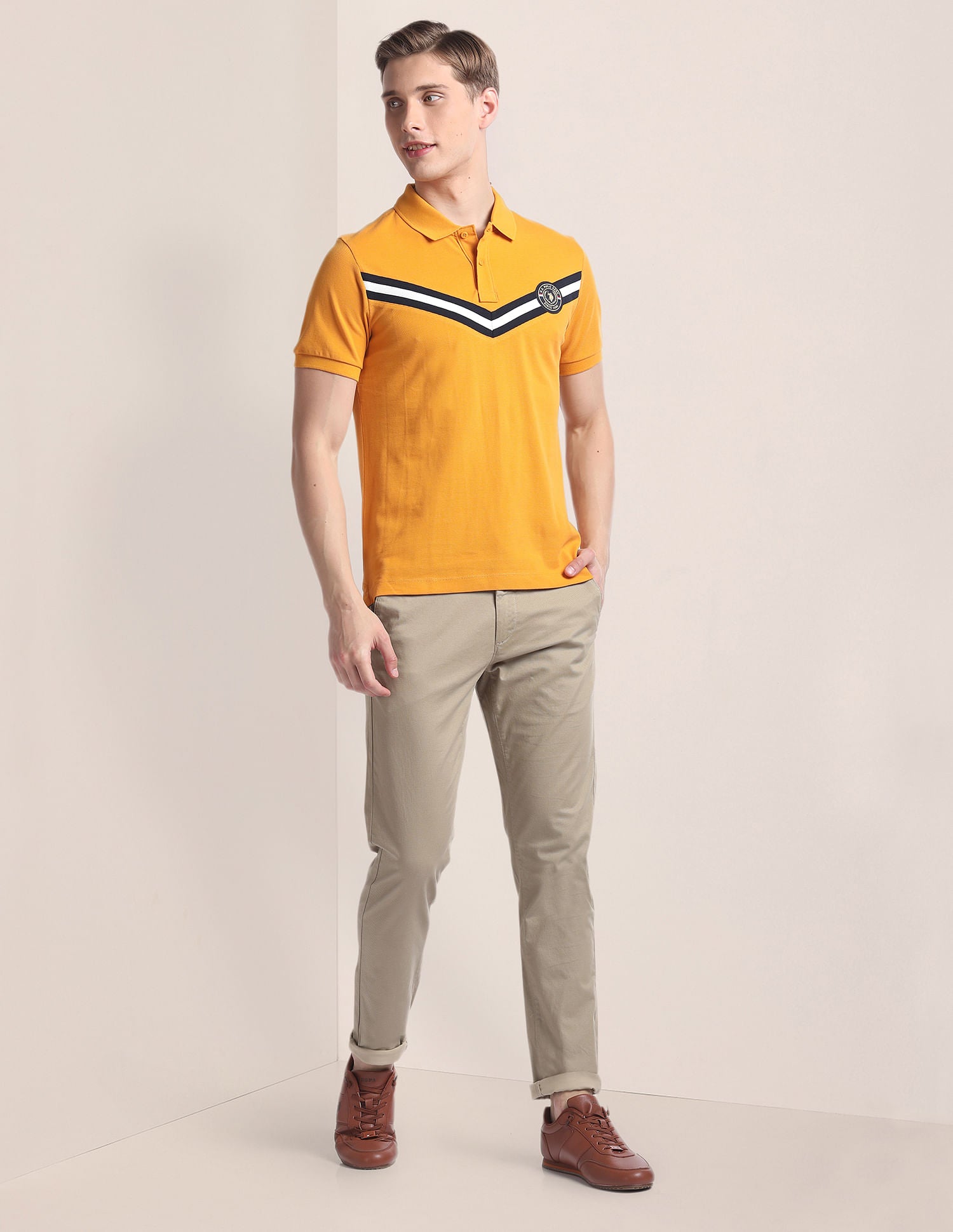 Horizontal Stripe Pique Polo Shirt Mustard - U.S. Polo Assn. India | Large