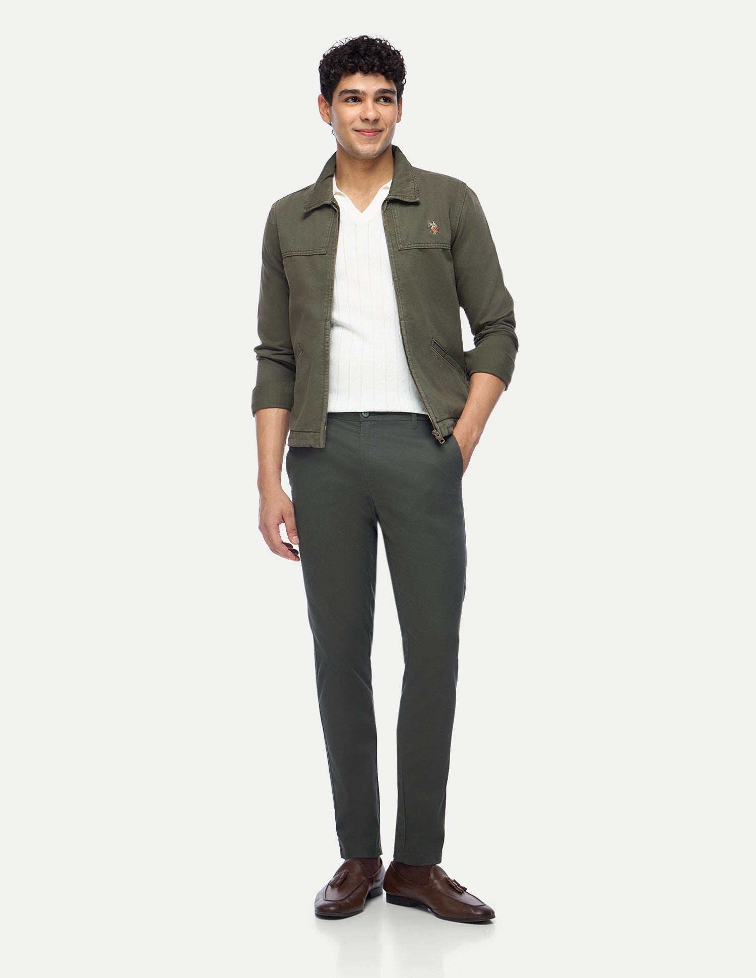 Austin Trim Regular Fit Satin Trousers Olive - U.S. Polo Assn. India | Large