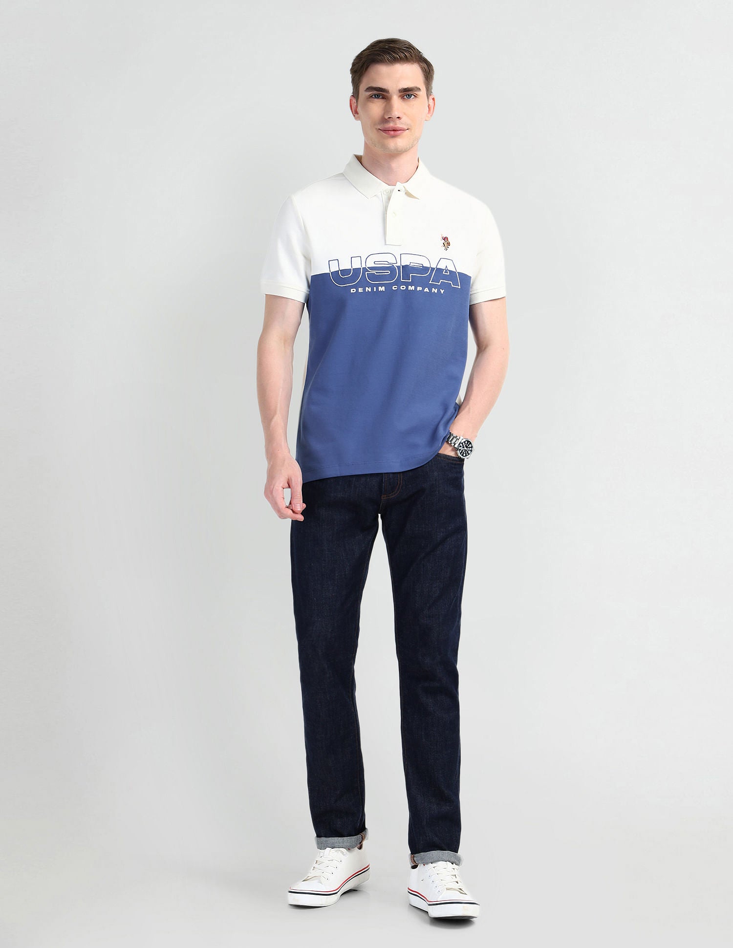 Muscle Fit Colour Blocked Polo Shirt Blue - U.S. POLO ASSN. | Large