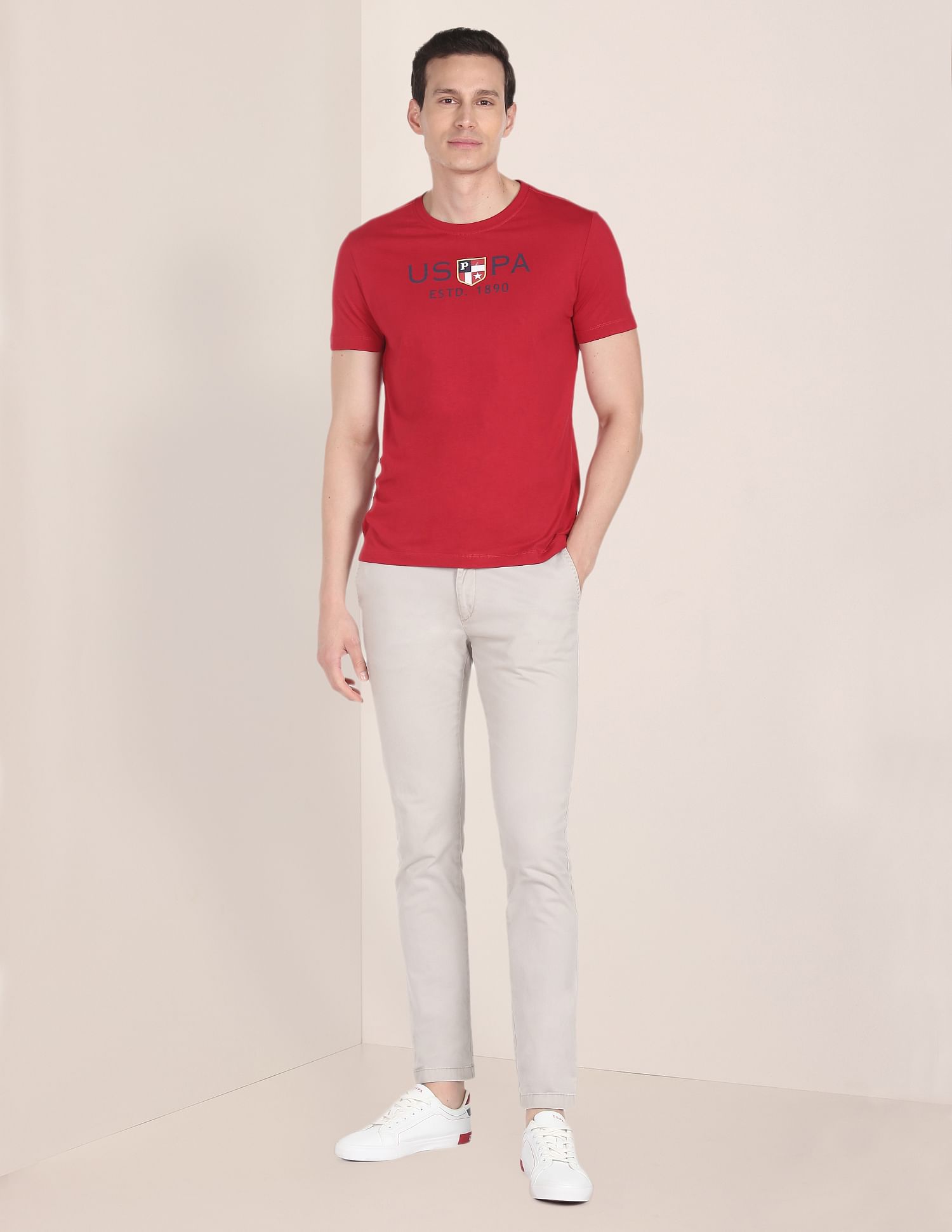 Crew Neck Brand Print Cotton T-Shirt Red - U.S. POLO ASSN. | Large