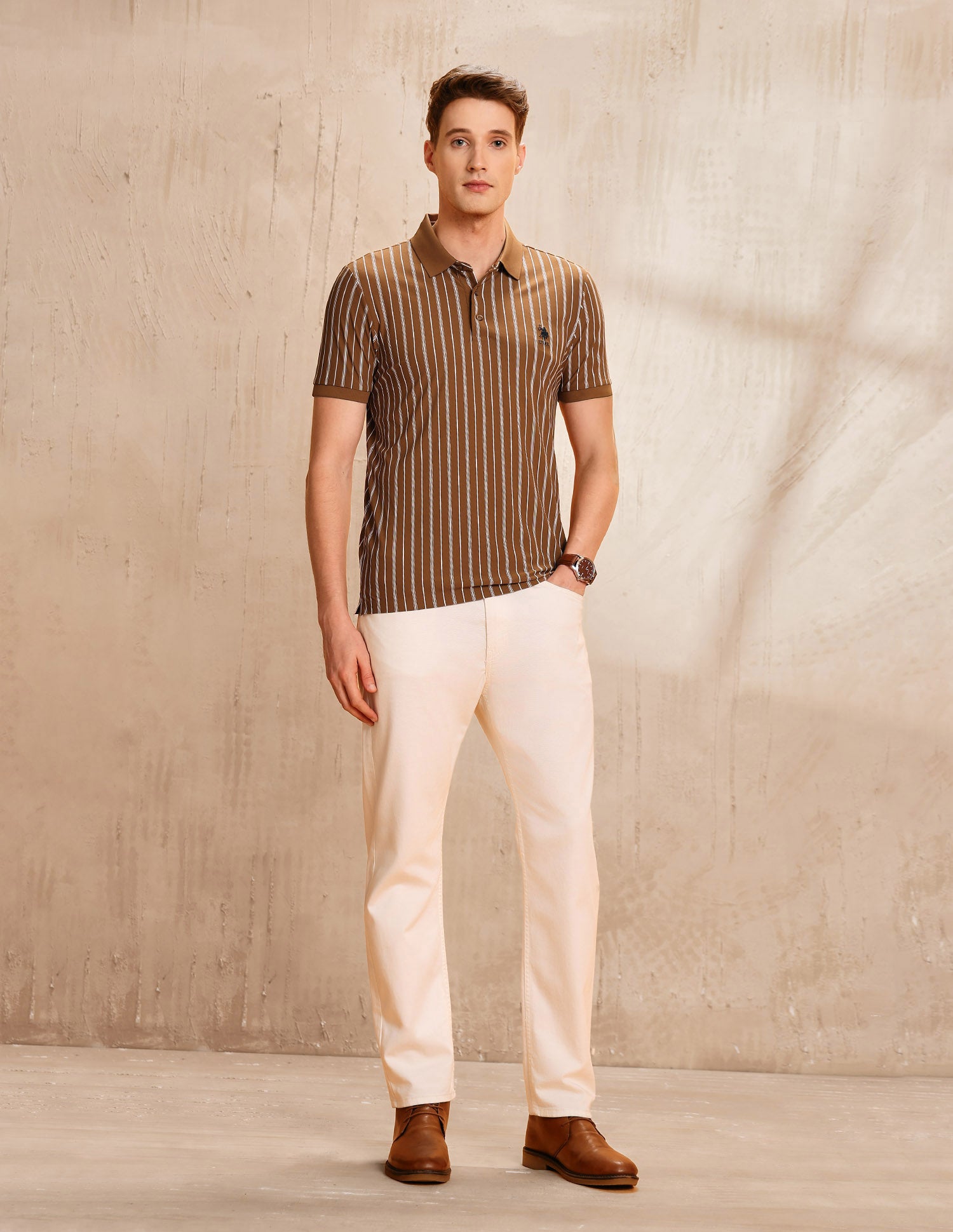 Vertical Striped Regular Fit Polo Shirt Brown - U.S. Polo Assn. India | Large
