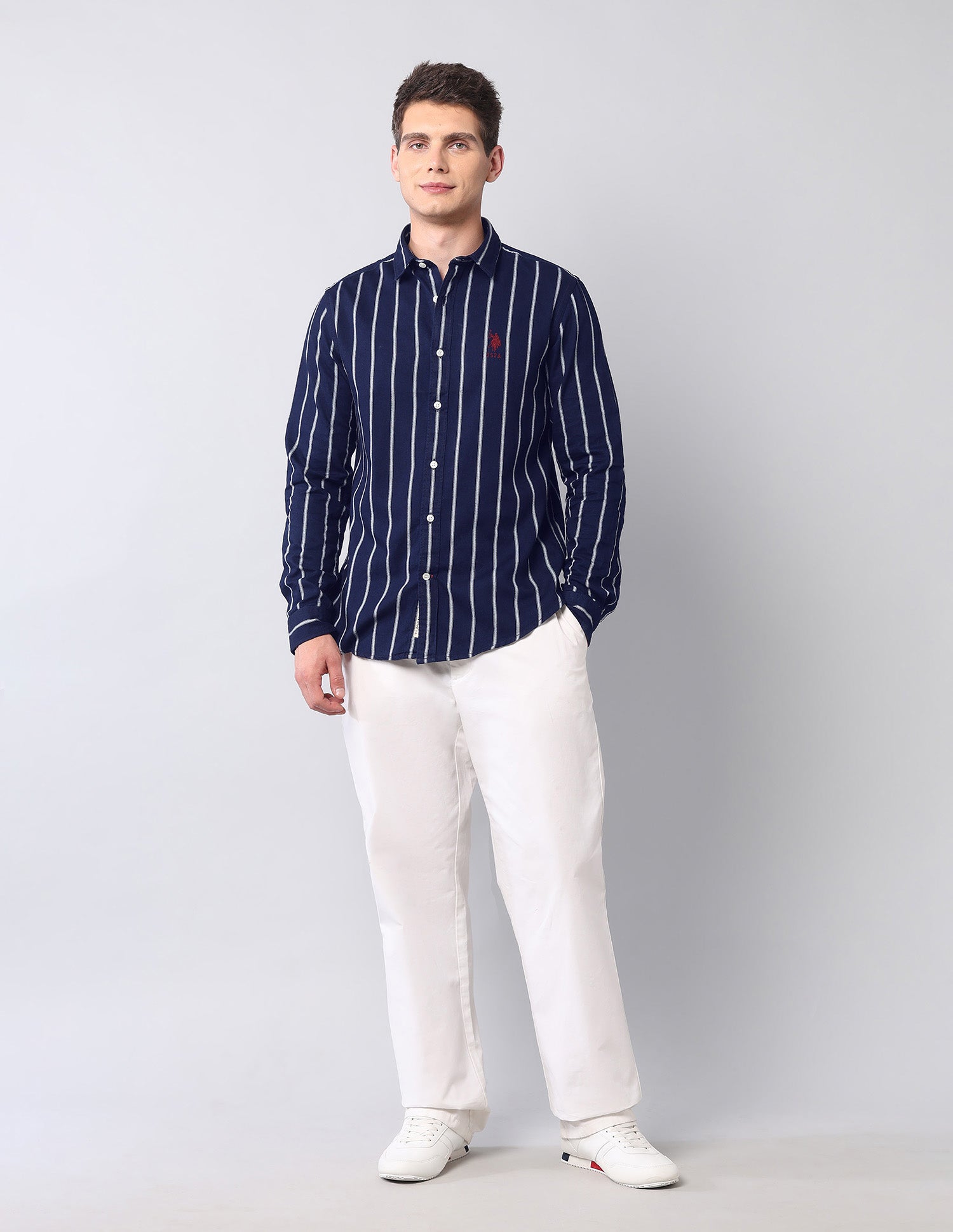 Vertical Striped Pure Cotton Shirt Indigo - U.S. Polo Assn. India | Large