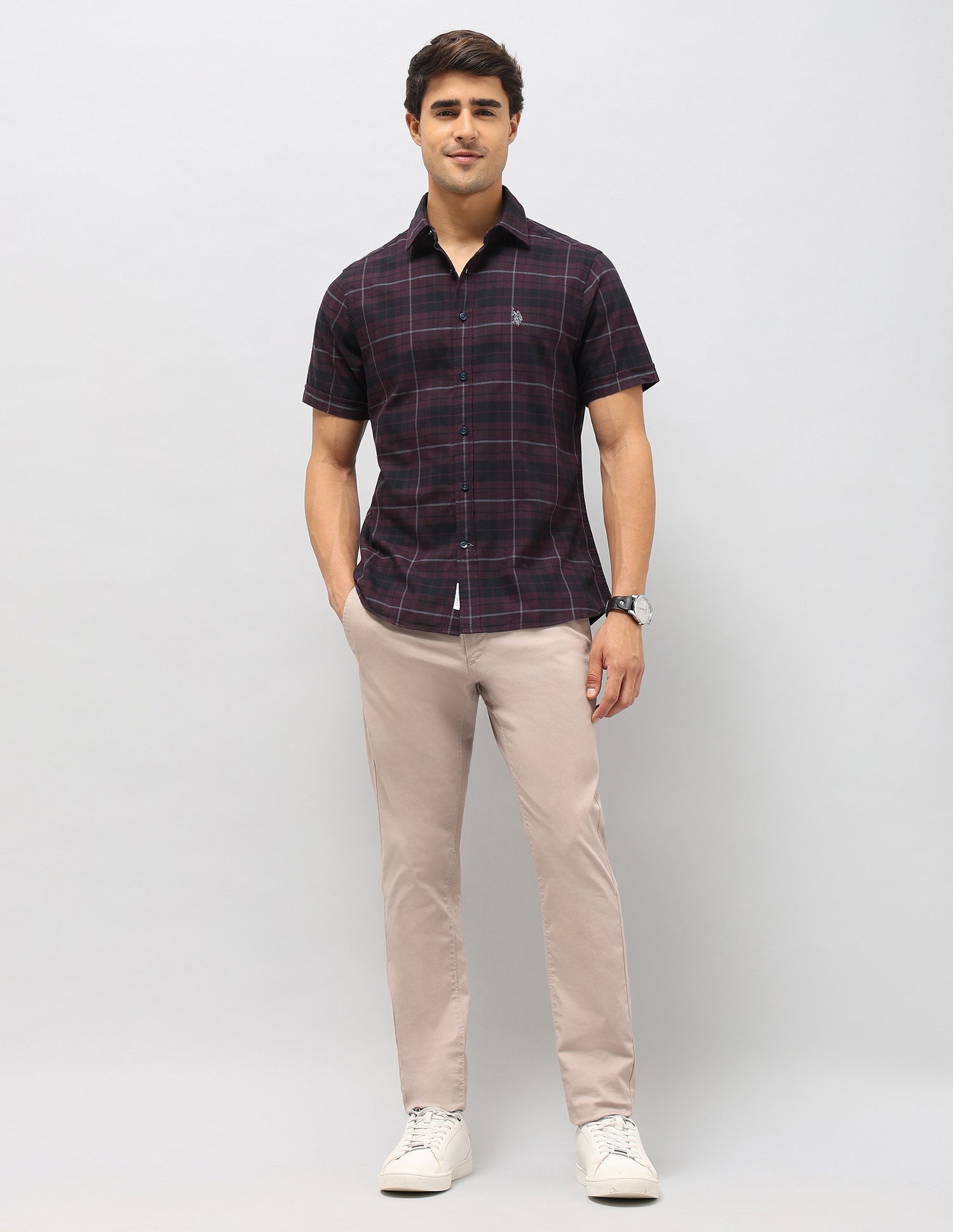 Plaid Checked Dobby Shirt Wine - U.S. Polo Assn. India | Large