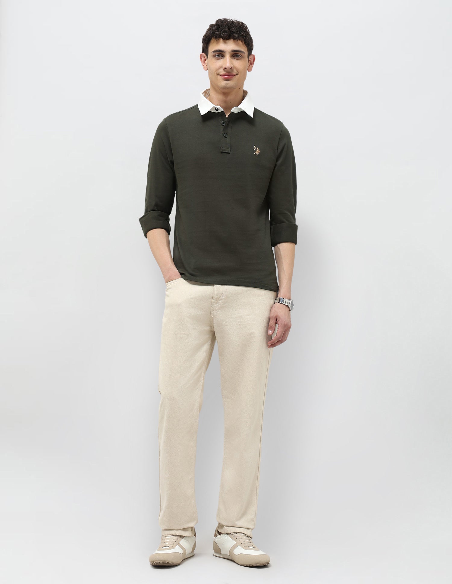 Pure Cotton Muscle Fit Polo Shirt Olive - U.S. POLO ASSN. | Large