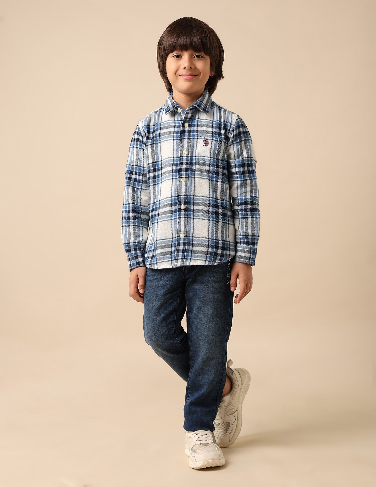 Boys Tartan Checked Twill Shirt Indigo - U.S. POLO ASSN. | Large