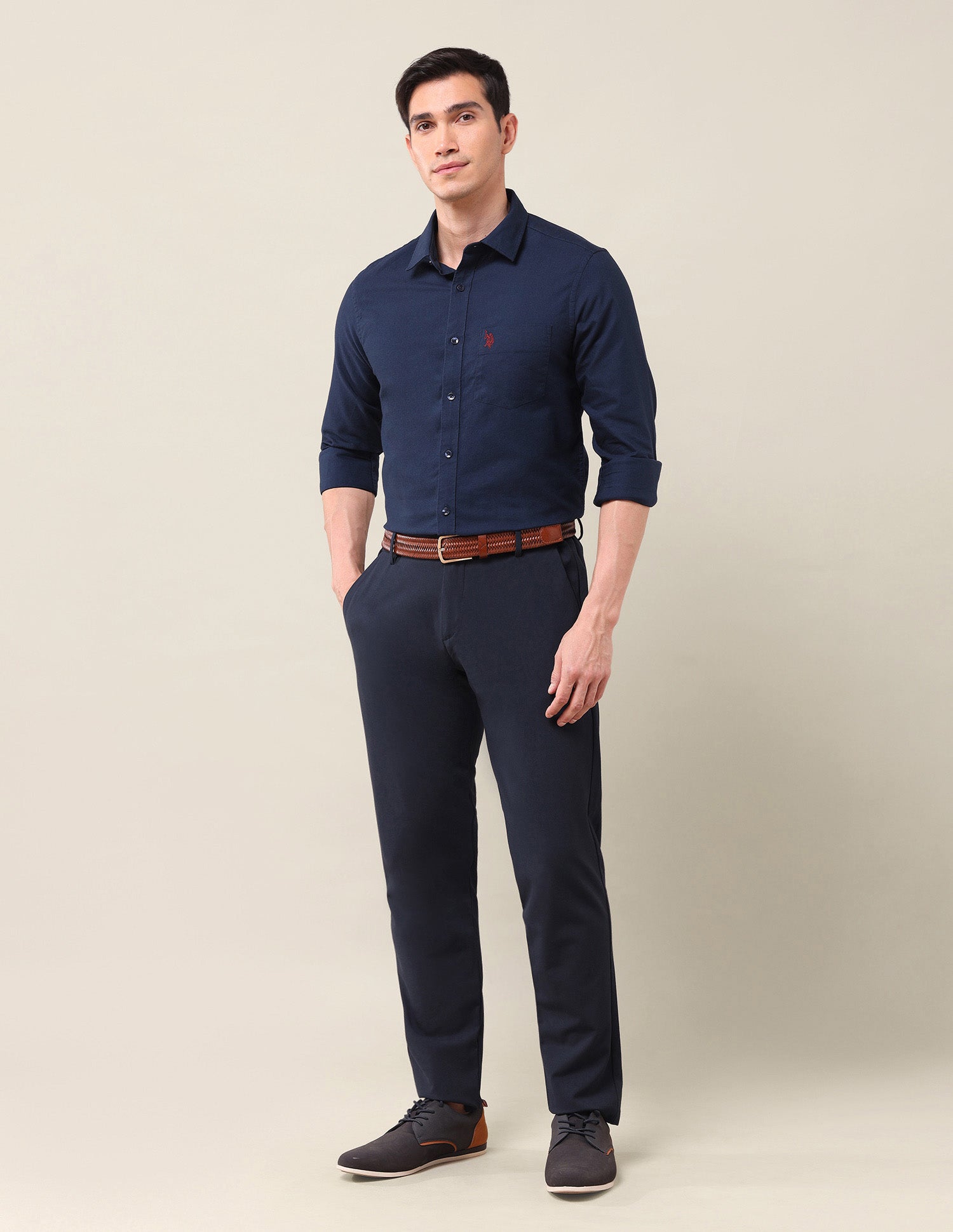 Tailored Fit Solid Shirt Navy - U.S. Polo Assn. India | Large