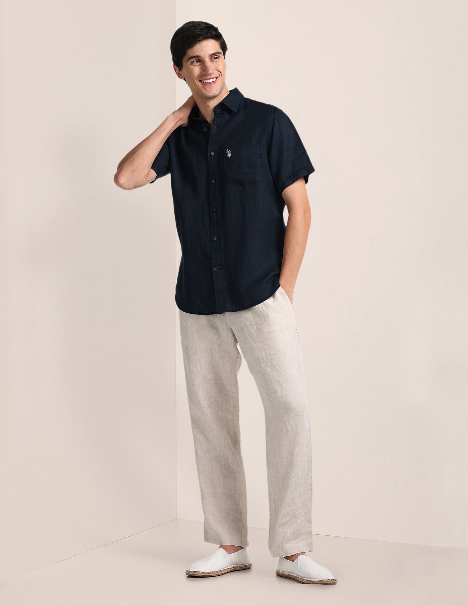 Button Down Linen Formal Shirt Navy - U.S. POLO ASSN. | Large