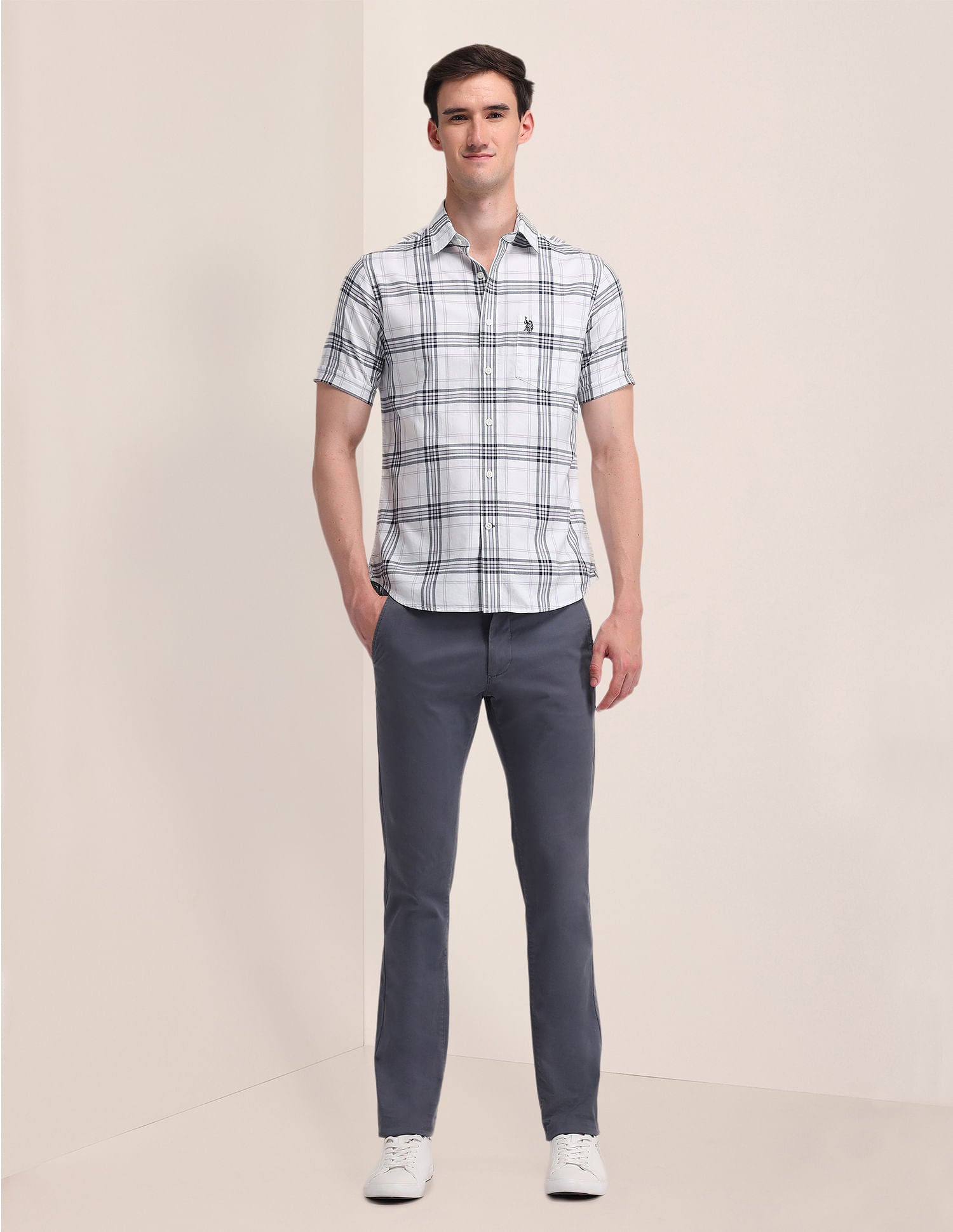 Plaid Checked Regular Fit Shirt White - U.S. Polo Assn. India | Large