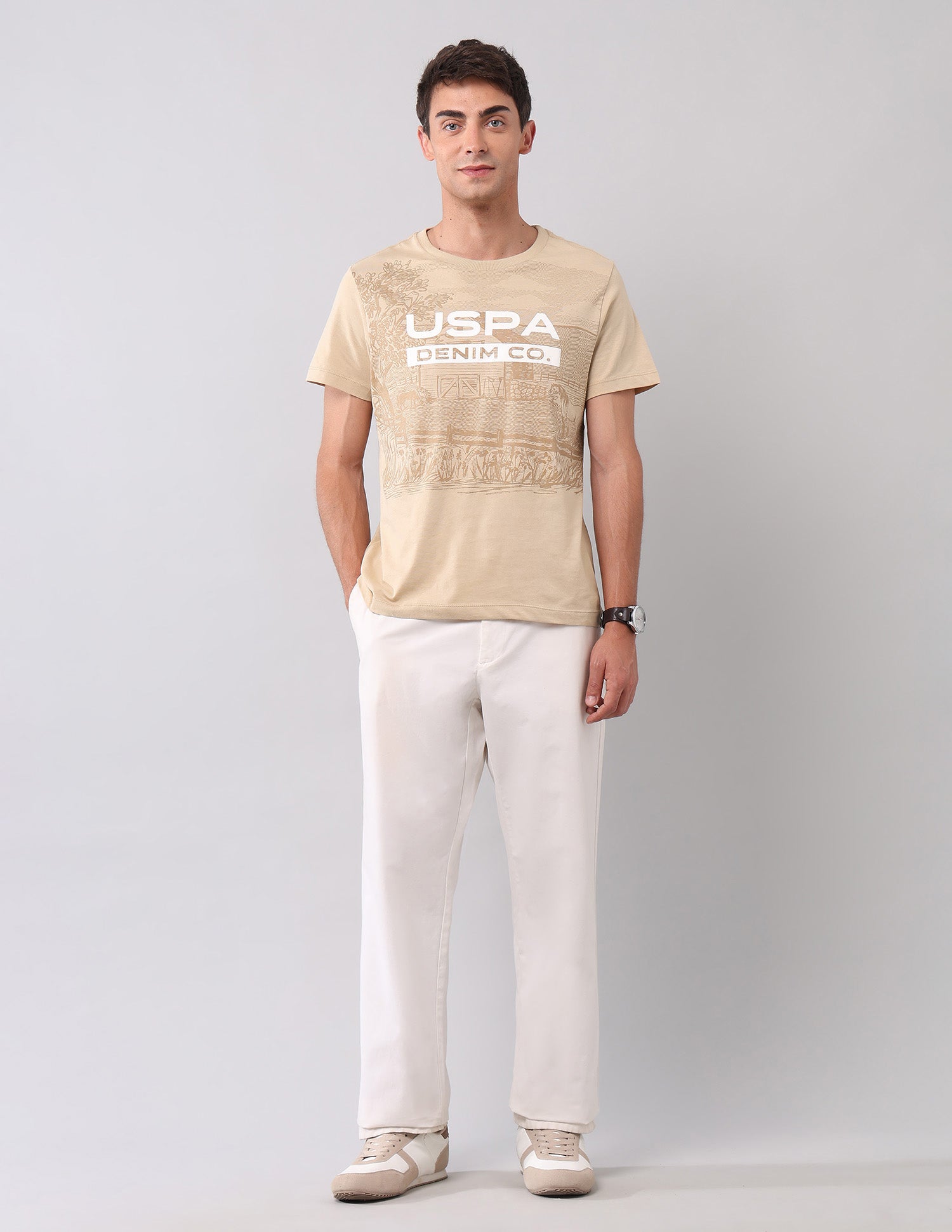 Pure Cotton Brand Printed T-Shirt Beige - U.S. Polo Assn. India | Large