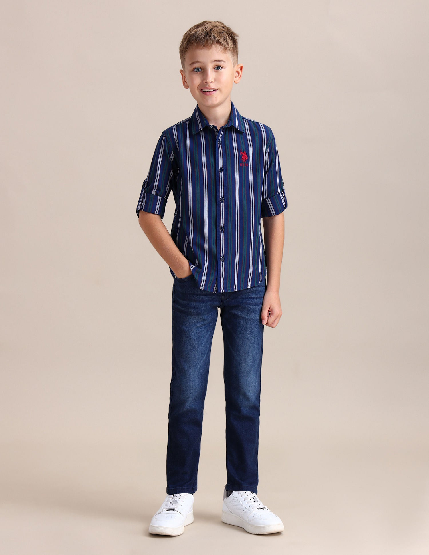 Boys Vertical Striped Cotton Shirt Navy - U.S. POLO ASSN. | Large