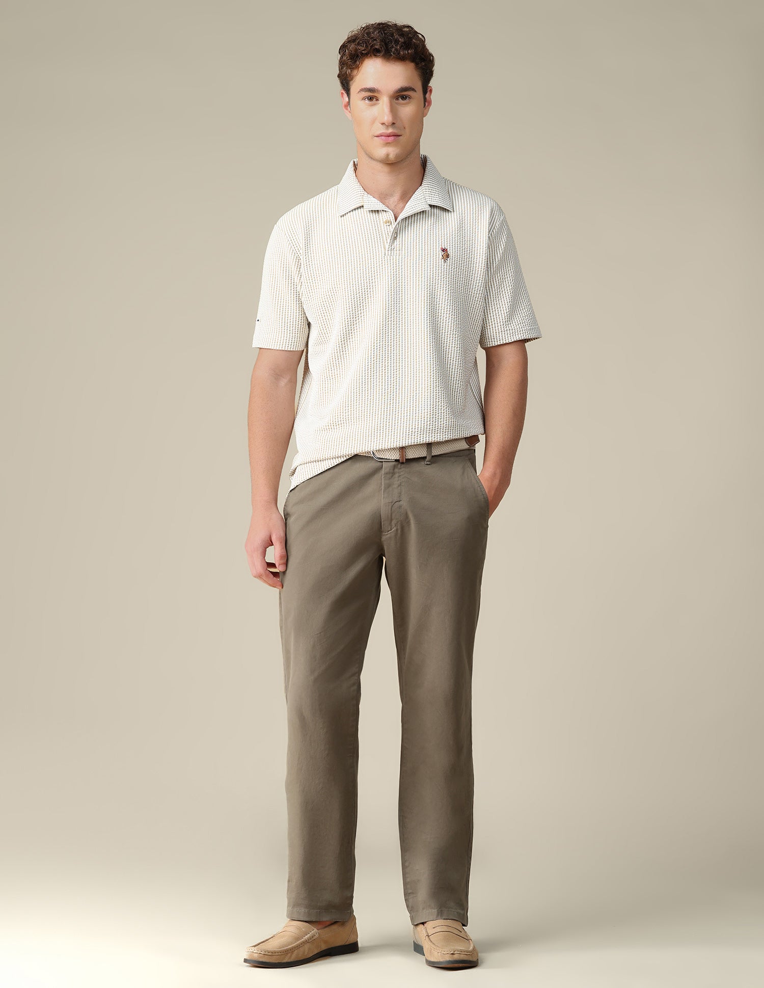 Riley straight fit Twill Trousers Light Olive - U.S. Polo Assn. India | Large
